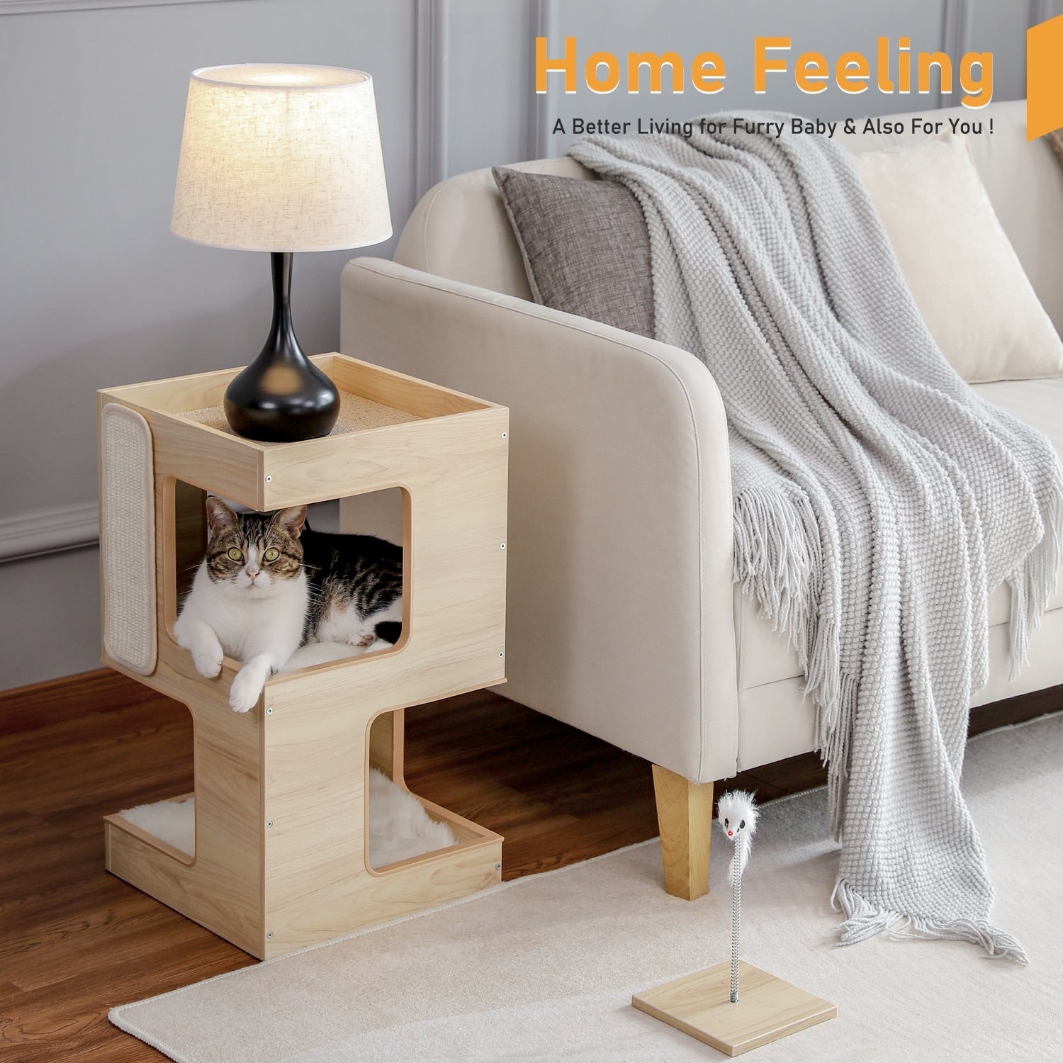 Cat House Cat Bed,Cat Tree with Scratching Pad and Removable Mats