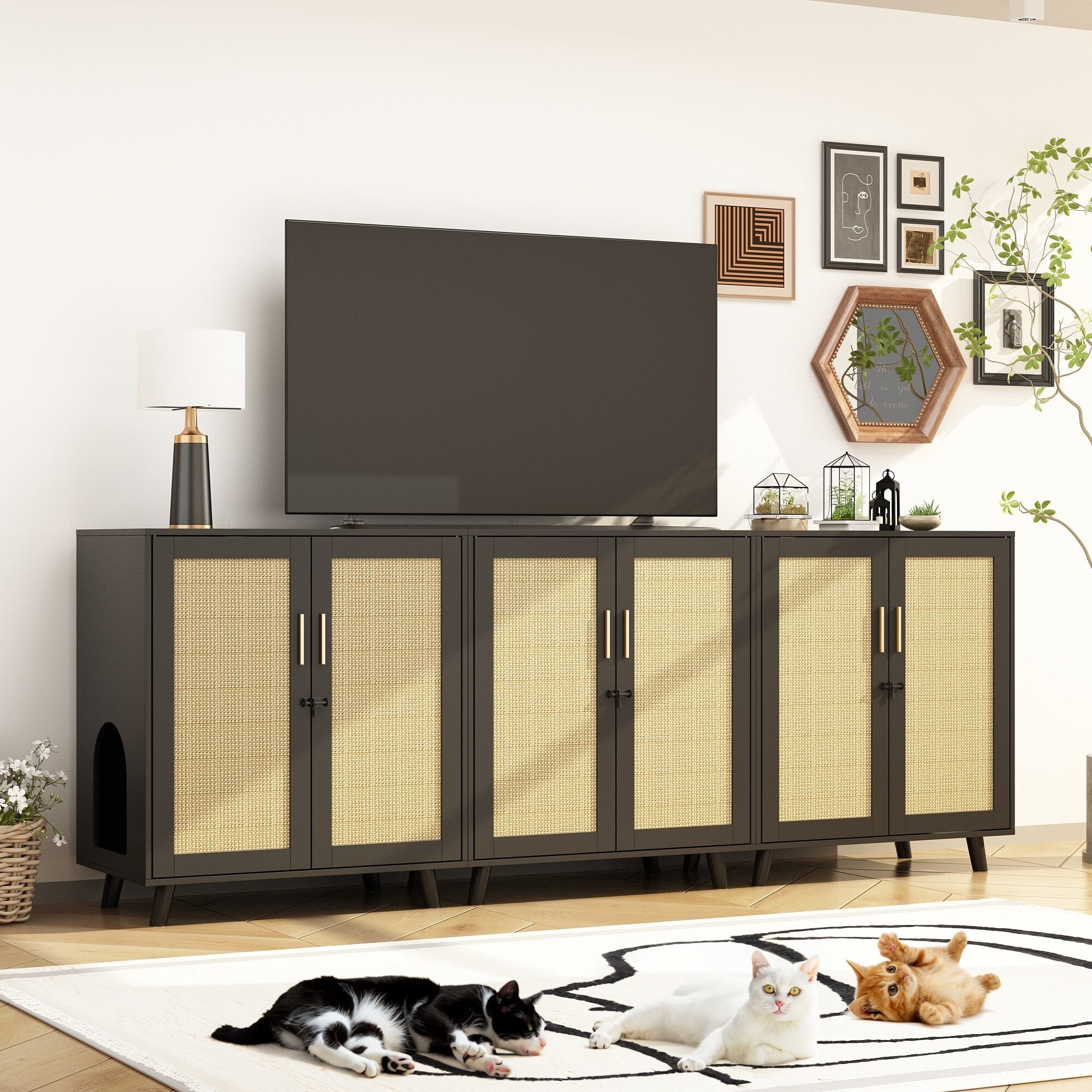 Cat Litter Box Enclosure Cat House Side Table Door Cabinet Bookcase