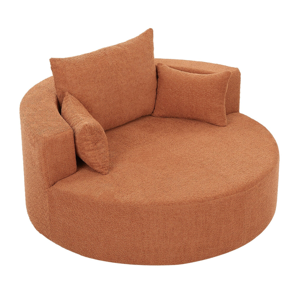 Chenille Accent Barrel Chair Lounge Chair, Round Sofa Chair Armchair with 360-Degree Swivel Base and 3 Removable Pillows