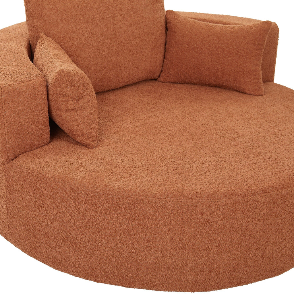 Chenille Accent Barrel Chair Lounge Chair, Round Sofa Chair Armchair with 360-Degree Swivel Base and 3 Removable Pillows