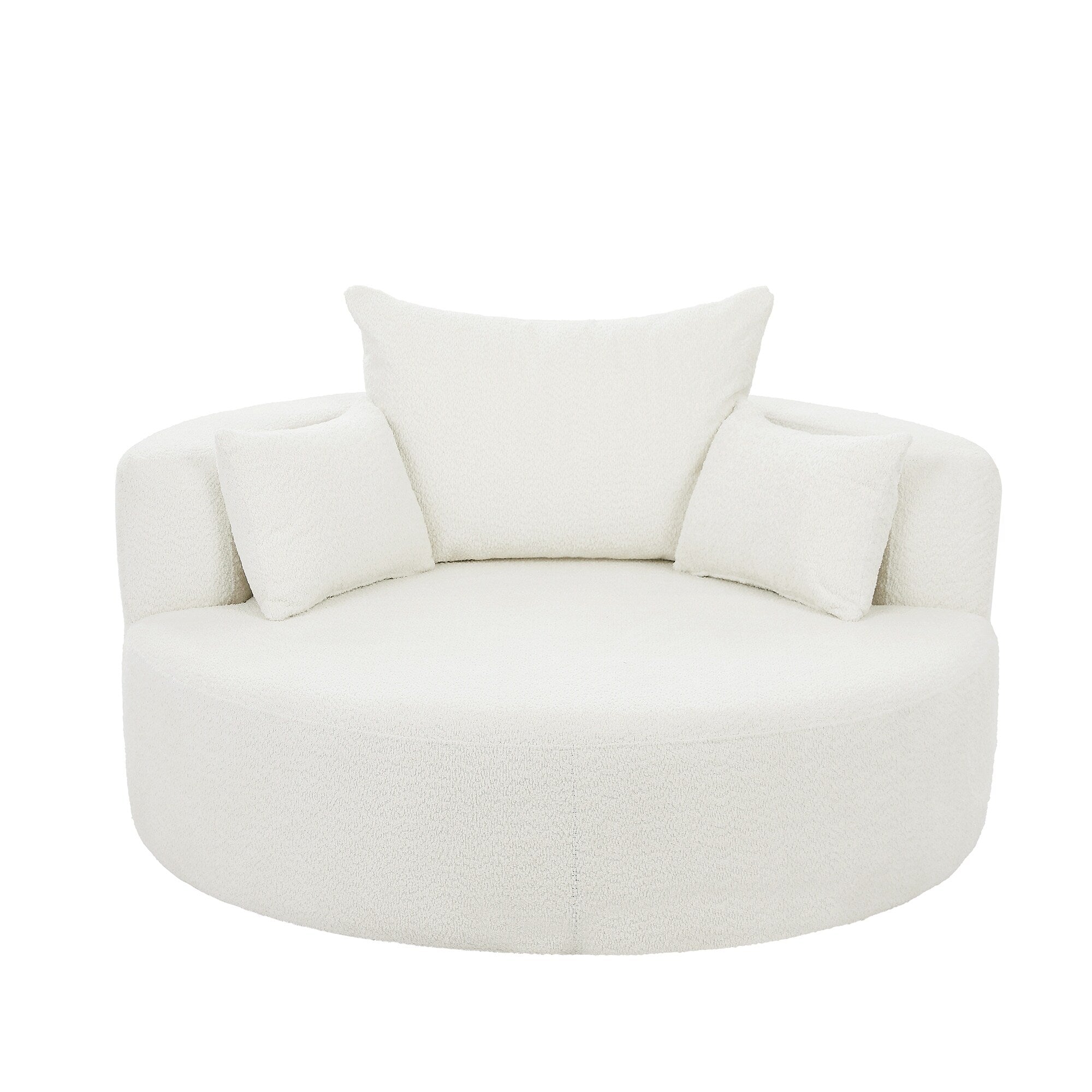 Chenille Accent Barrel Chair Lounge Chair, Round Sofa Chair Armchair with 360-Degree Swivel Base and 3 Removable Pillows