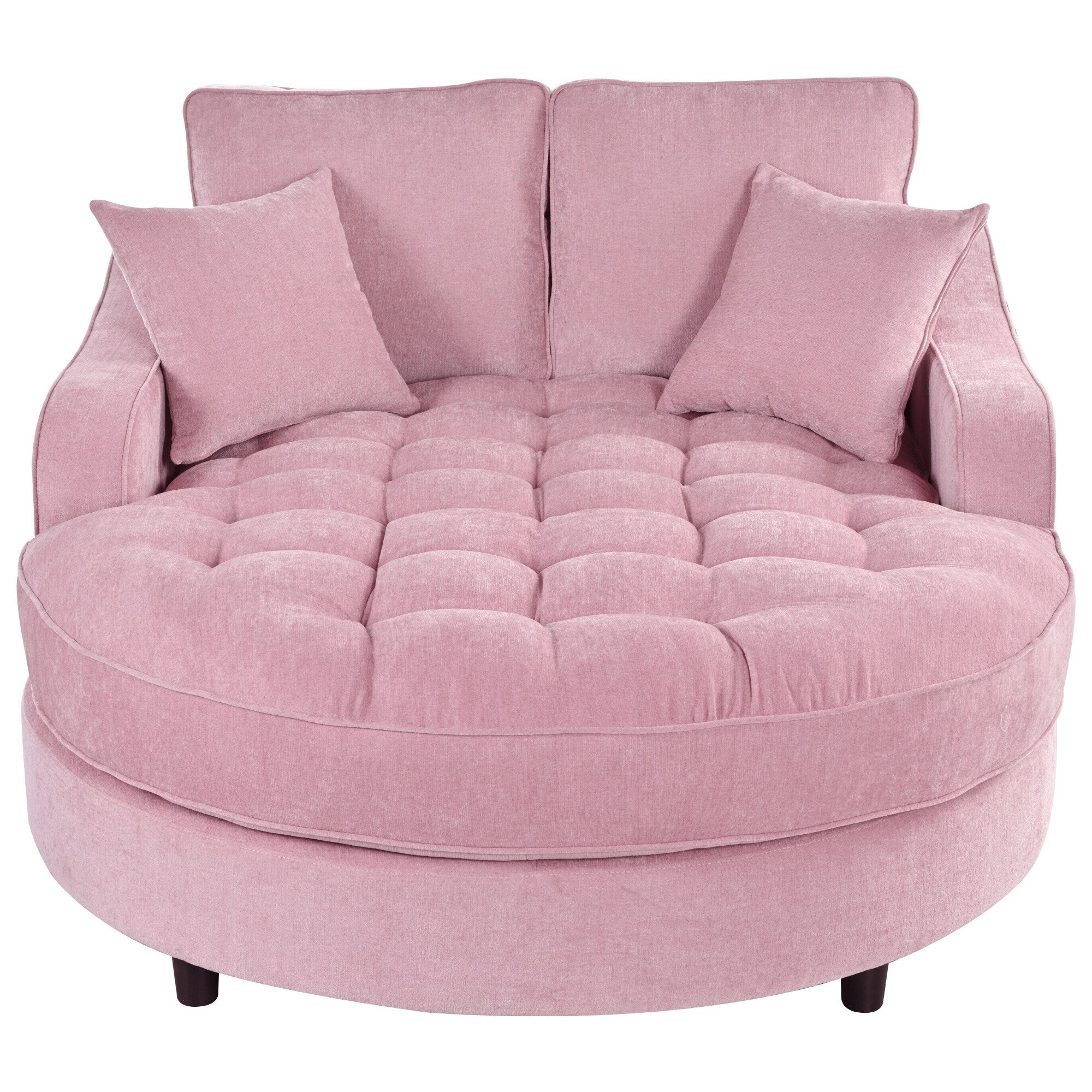 Chenille Chaise Lounge Sofa Bed, Upholstered Sofa Couch with Tufted Backrest and 2 Detachable Pillows for Living Room