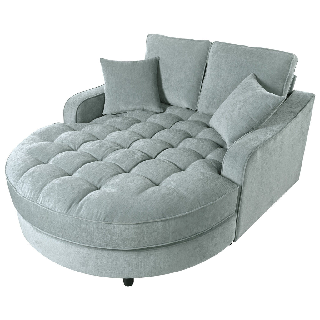 Chenille Chaise Lounge Sofa Bed, Upholstered Sofa Couch with Tufted Backrest and 2 Detachable Pillows for Living Room