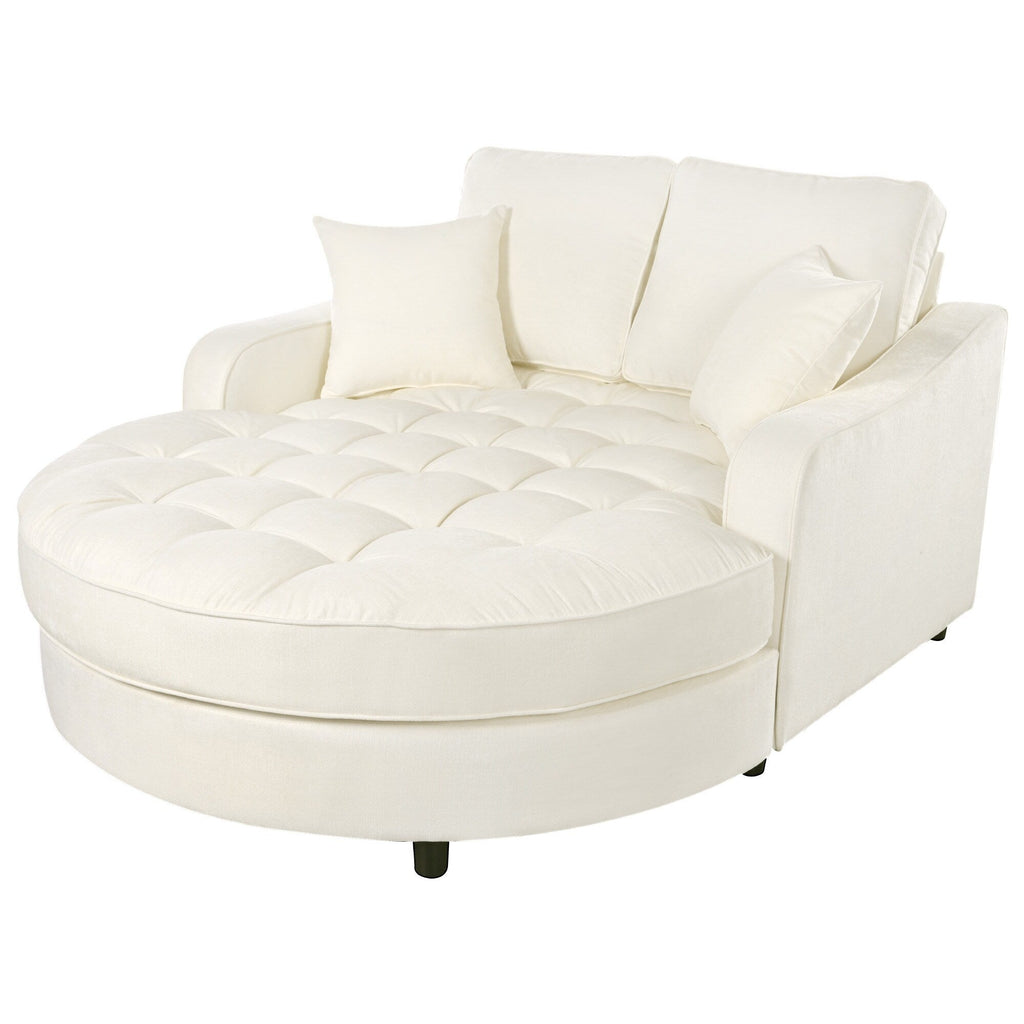 Chenille Chaise Lounge Sofa Bed, Upholstered Sofa Couch with Tufted Backrest and 2 Detachable Pillows for Living Room