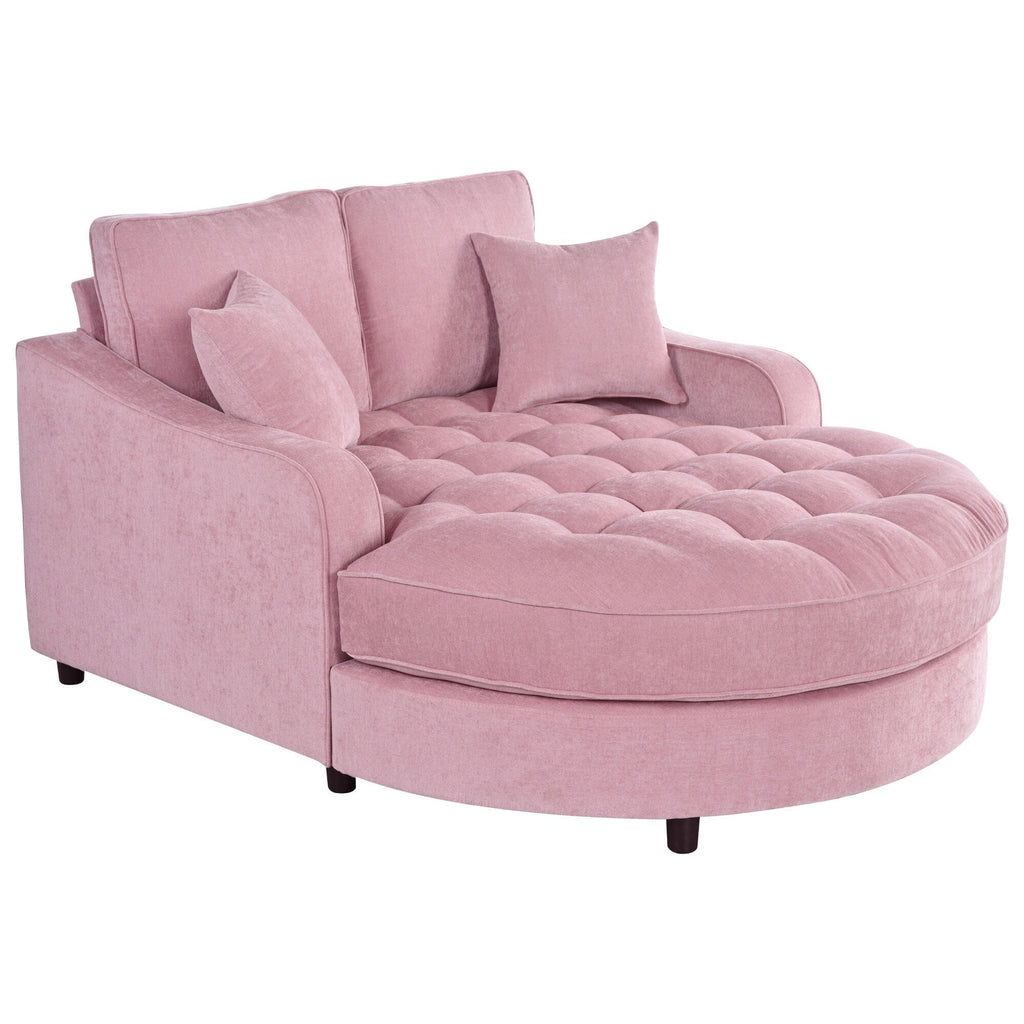Chenille Chaise Lounge Sofa Bed, Upholstered Sofa Couch with Tufted Backrest and 2 Detachable Pillows for Living Room