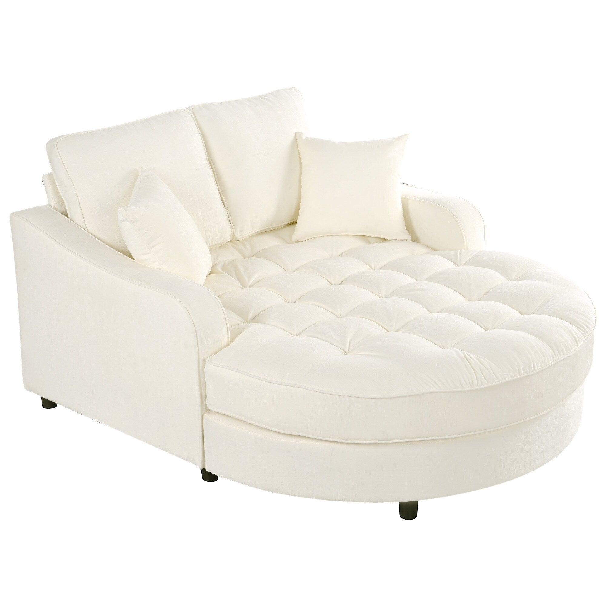 Chenille Chaise Lounge Sofa Bed, Upholstered Sofa Couch with Tufted Backrest and 2 Detachable Pillows for Living Room