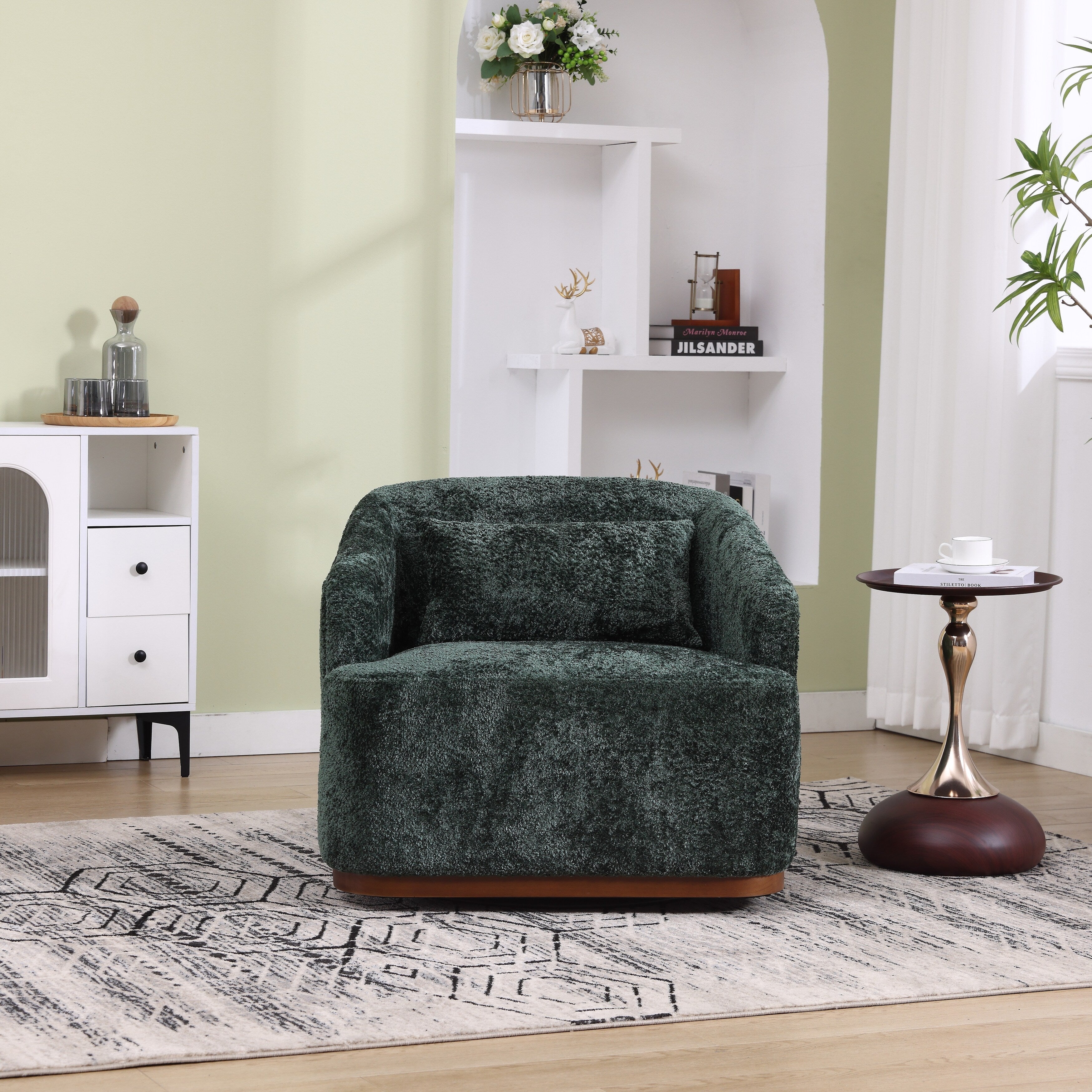 Chenille Swivel Barrel Chair, 360-Degree Comfy Accent Sofa for Living Room, Bedroom, and Study with Removable Cushion