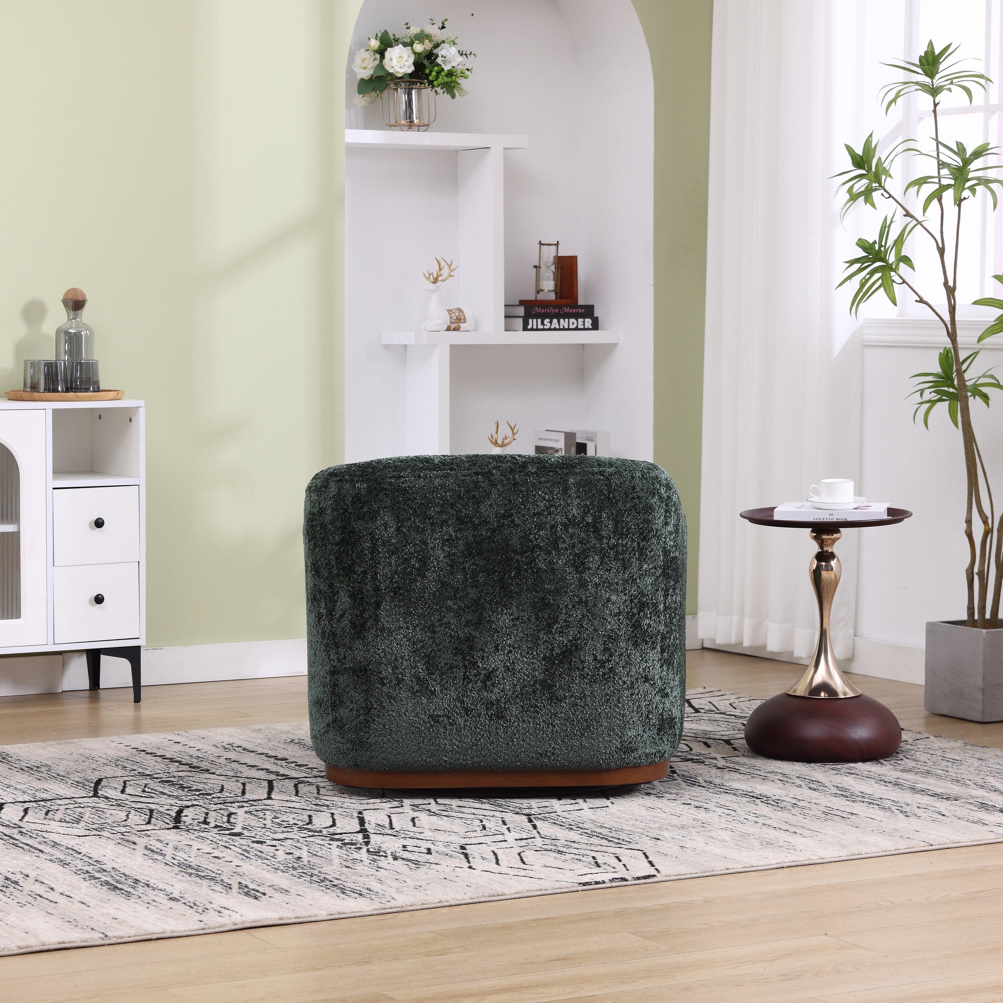 Chenille Swivel Barrel Chair, 360-Degree Comfy Accent Sofa for Living Room, Bedroom, and Study with Removable Cushion