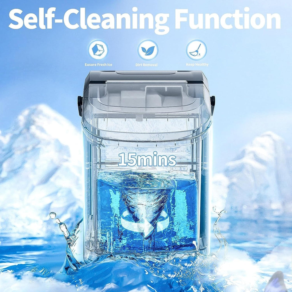 Nugget Ice Portable Countertop Ice Maker with Mechanical Buttons, Equipped with Ice Basket and Ice Scoop, Stainless Steel