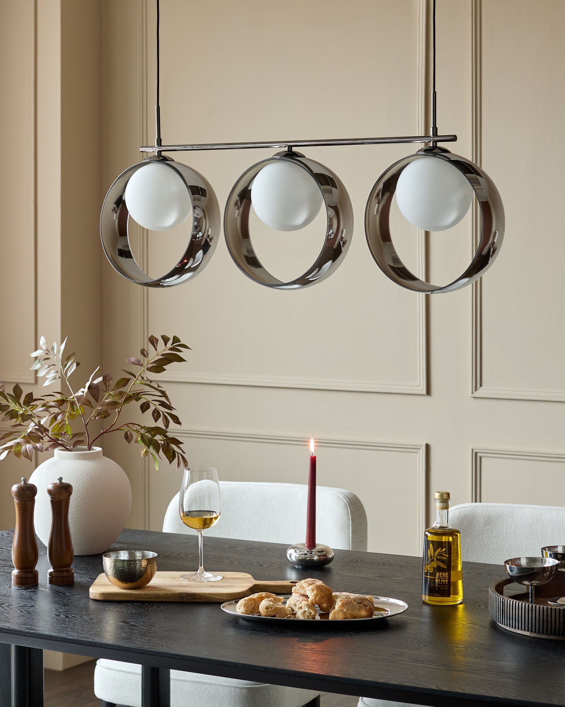 Chloe silver chrome glass 3 bar adjustable pendant