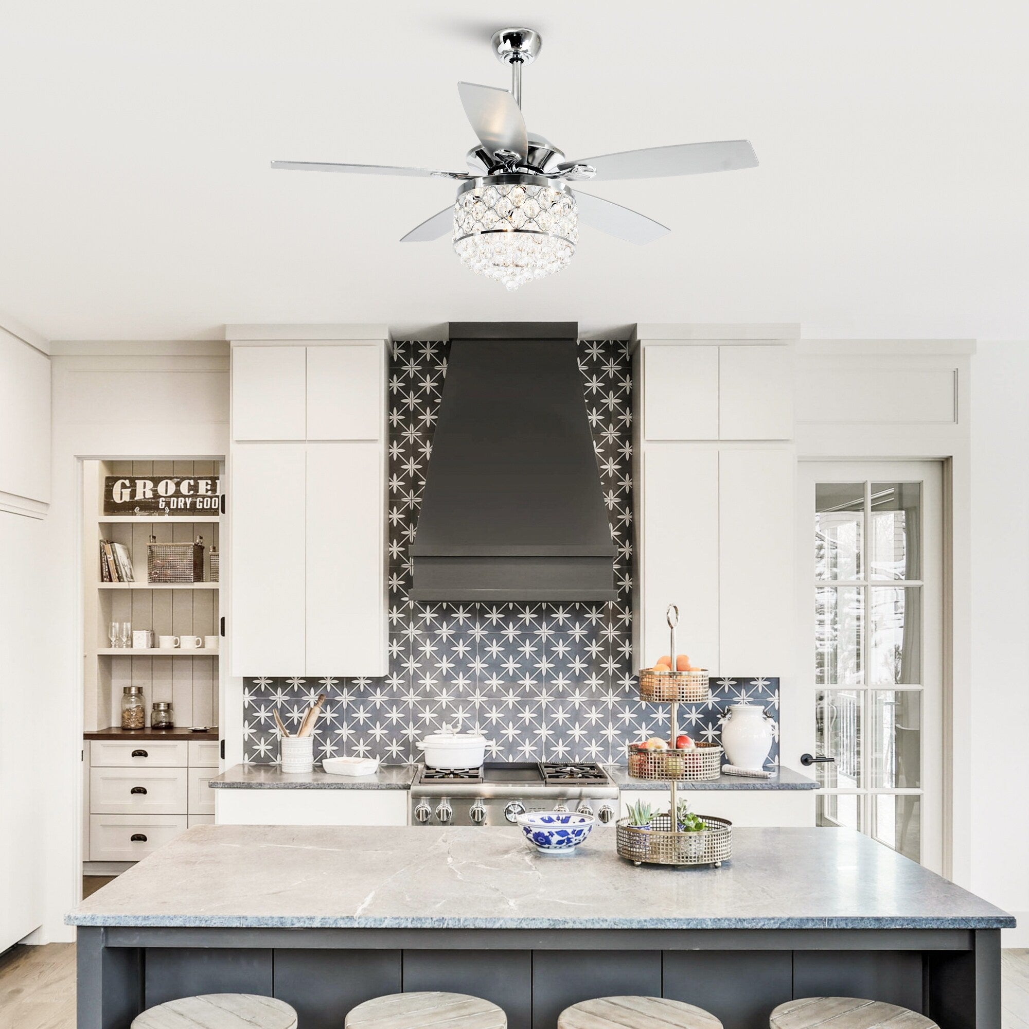 Chrome/ Crystal 4-light Chandelier/ Ceiling Fan with Remote