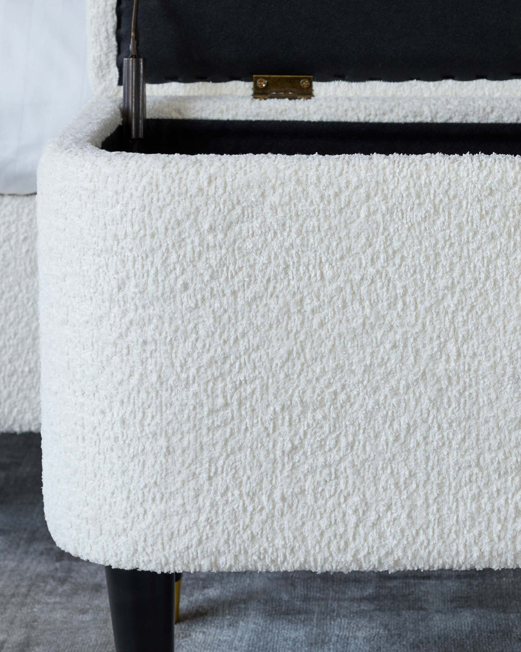 Clarence Ivory Boucle Ottoman Storage Bench