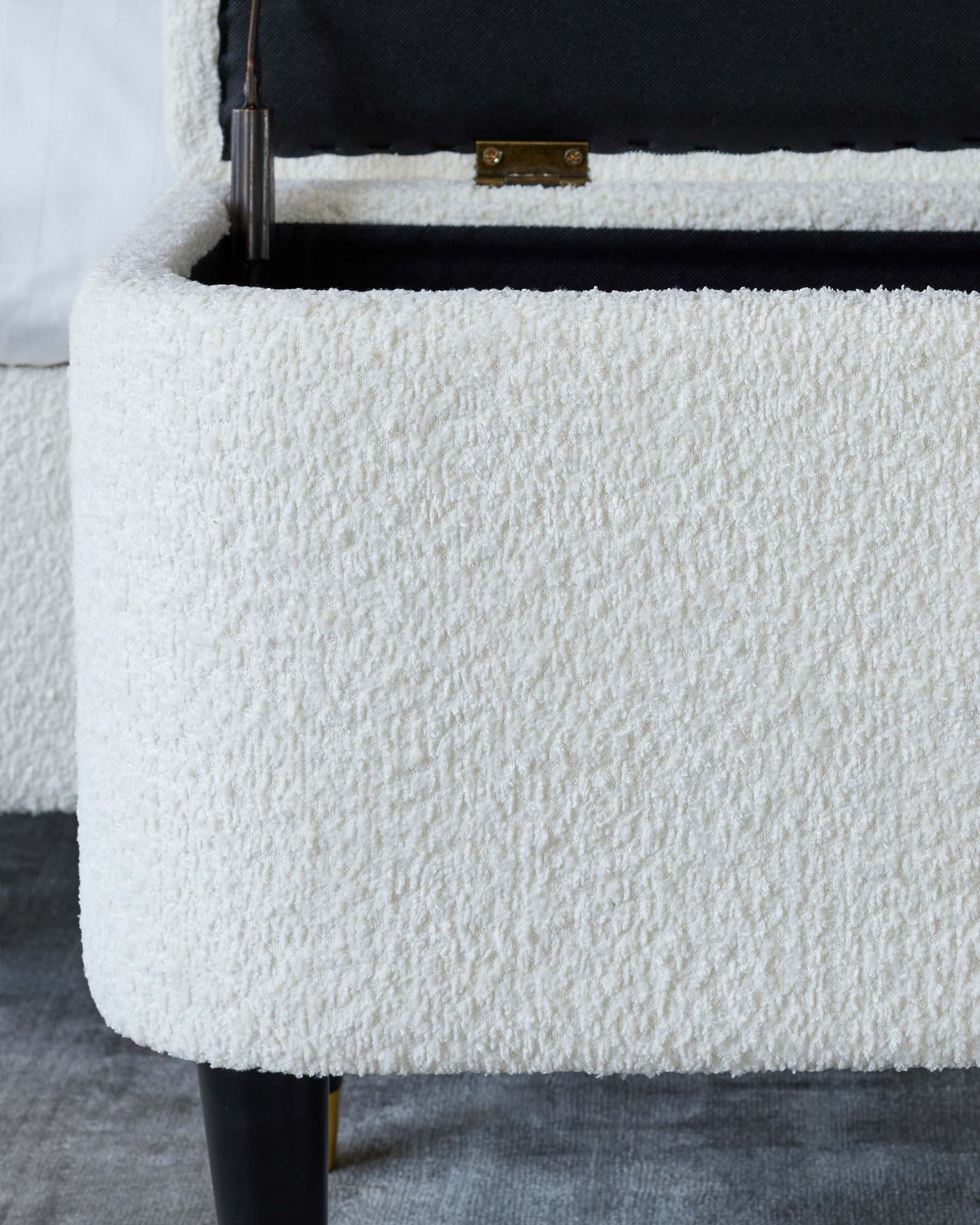 Clarence Ivory Boucle Ottoman Storage Bench