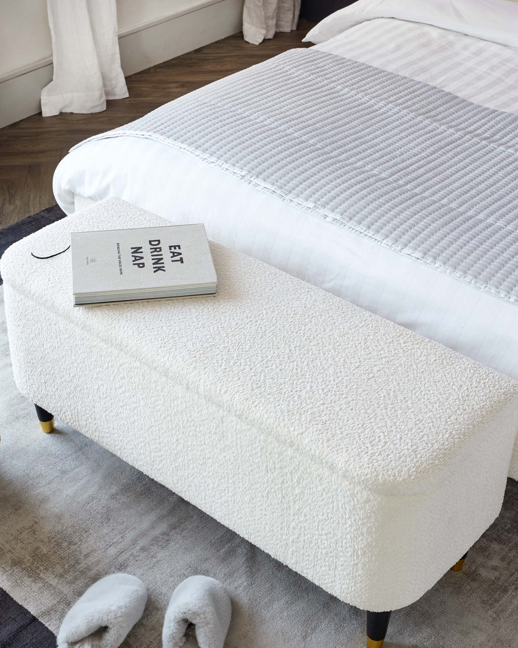 Clarence Ivory Boucle Ottoman Storage Bench