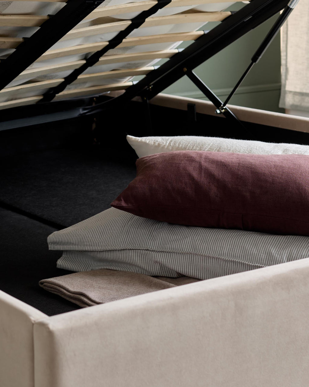 Clark Champagne Velvet King Size Ottoman Storage Bed