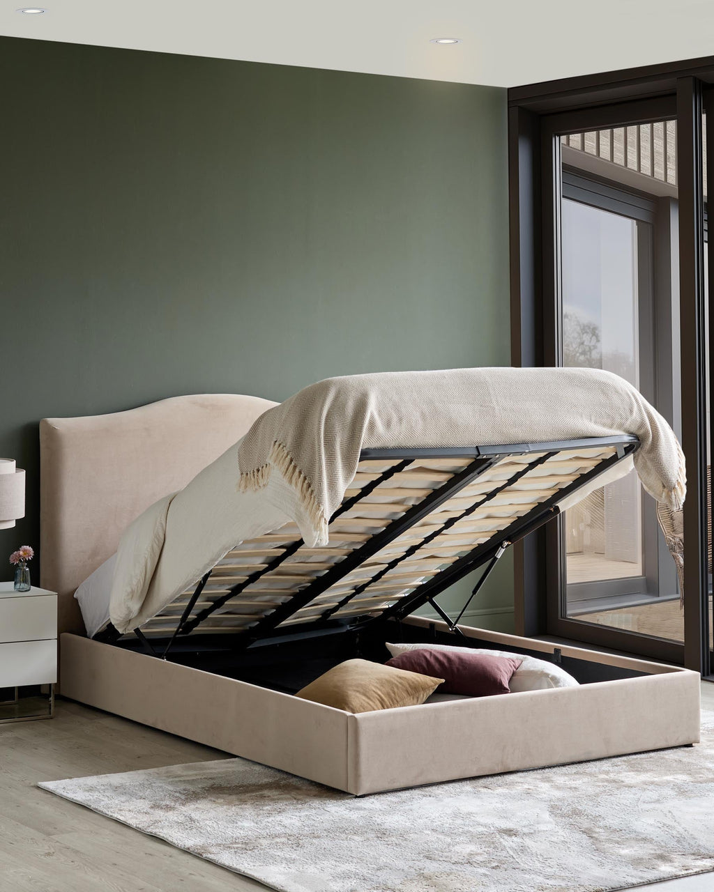 Clark Champagne Velvet King Size Ottoman Storage Bed