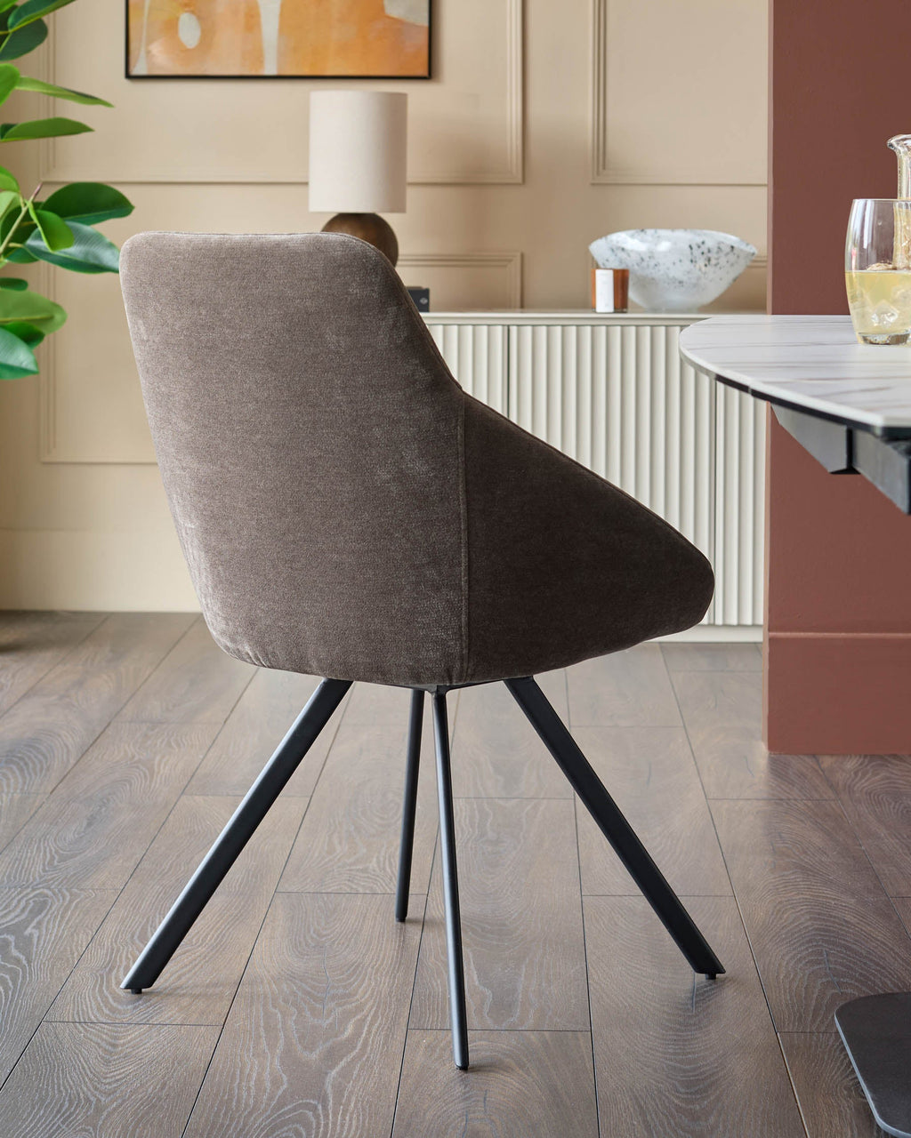 Cleo mocha fabric swivel dining chair