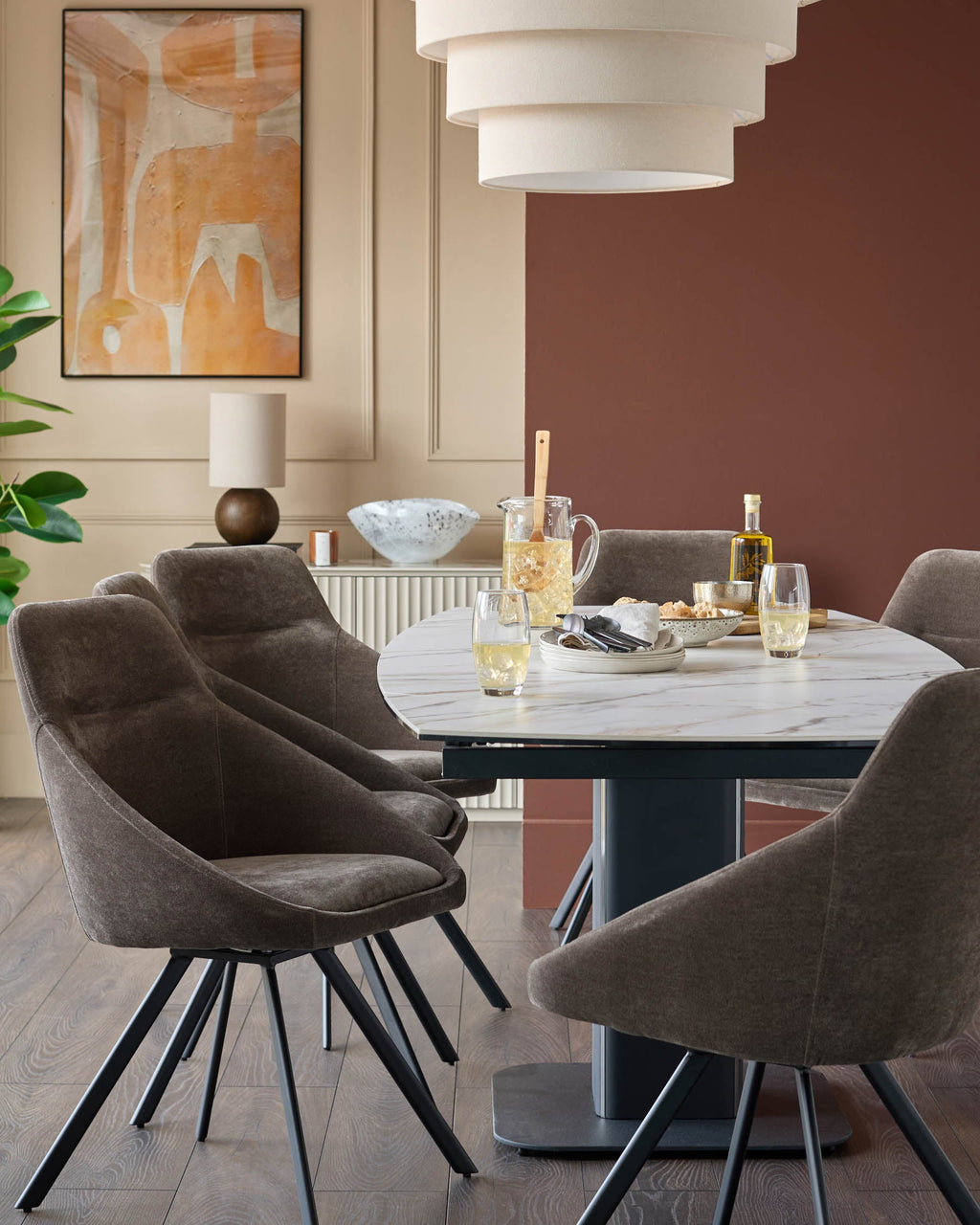 Cleo mocha fabric swivel dining chair