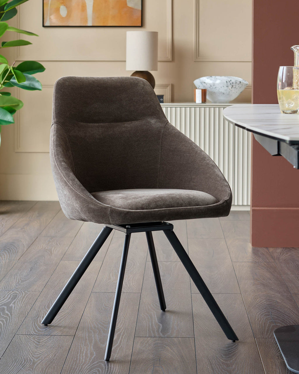 Cleo mocha fabric swivel dining chair