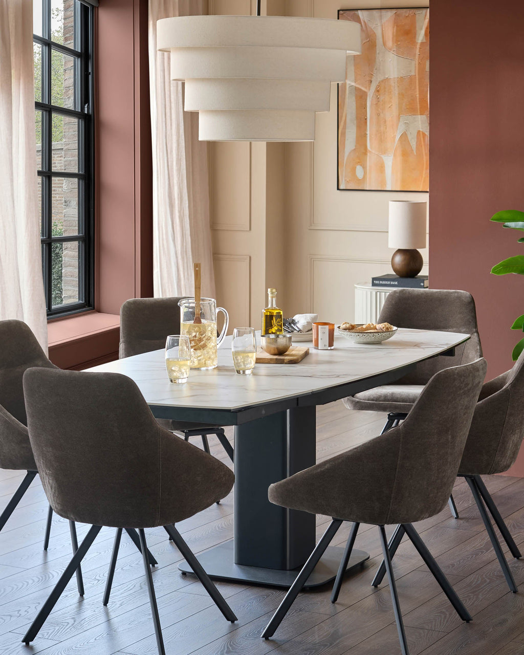 Cleo mocha fabric swivel dining chair