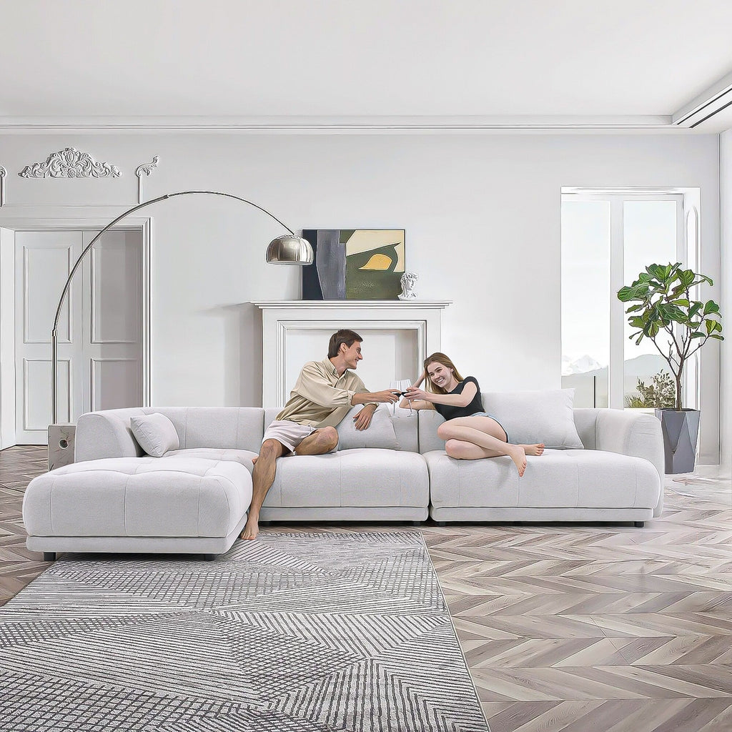 Cloud Modular Sofa Sectional 144 with Ottoman - Plush Chenille Fabric Living Room Couch