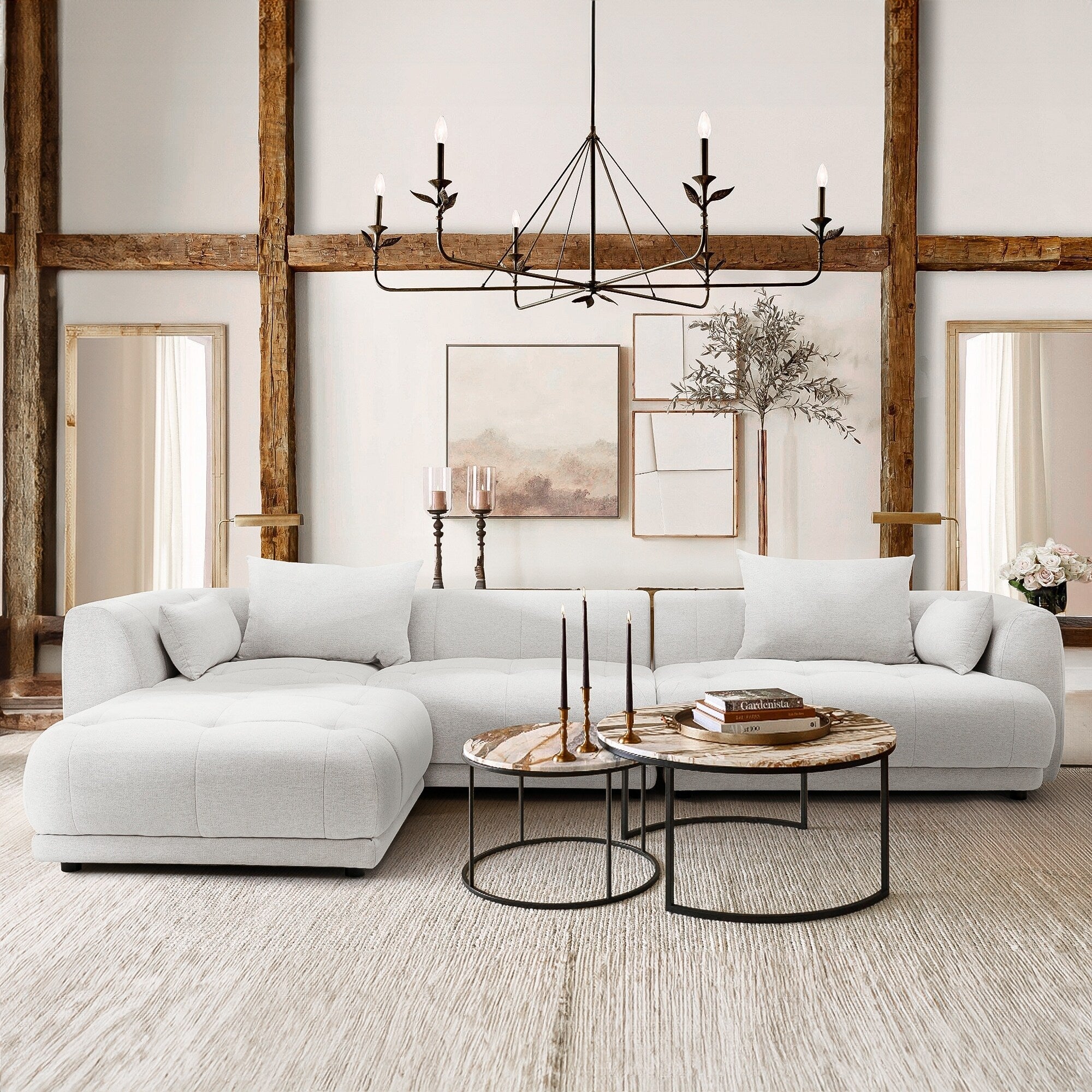 Cloud Modular Sofa Sectional 144 with Ottoman - Plush Chenille Fabric Living Room Couch