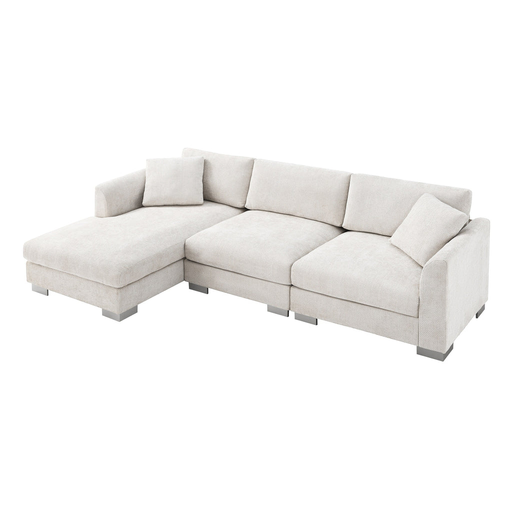 Cloud Sectional Sofa,L-Shaped Luxury Couch Set With 2 Free Pillows,4-Seat Chenille Indoor Furniture With Oversized Chaise