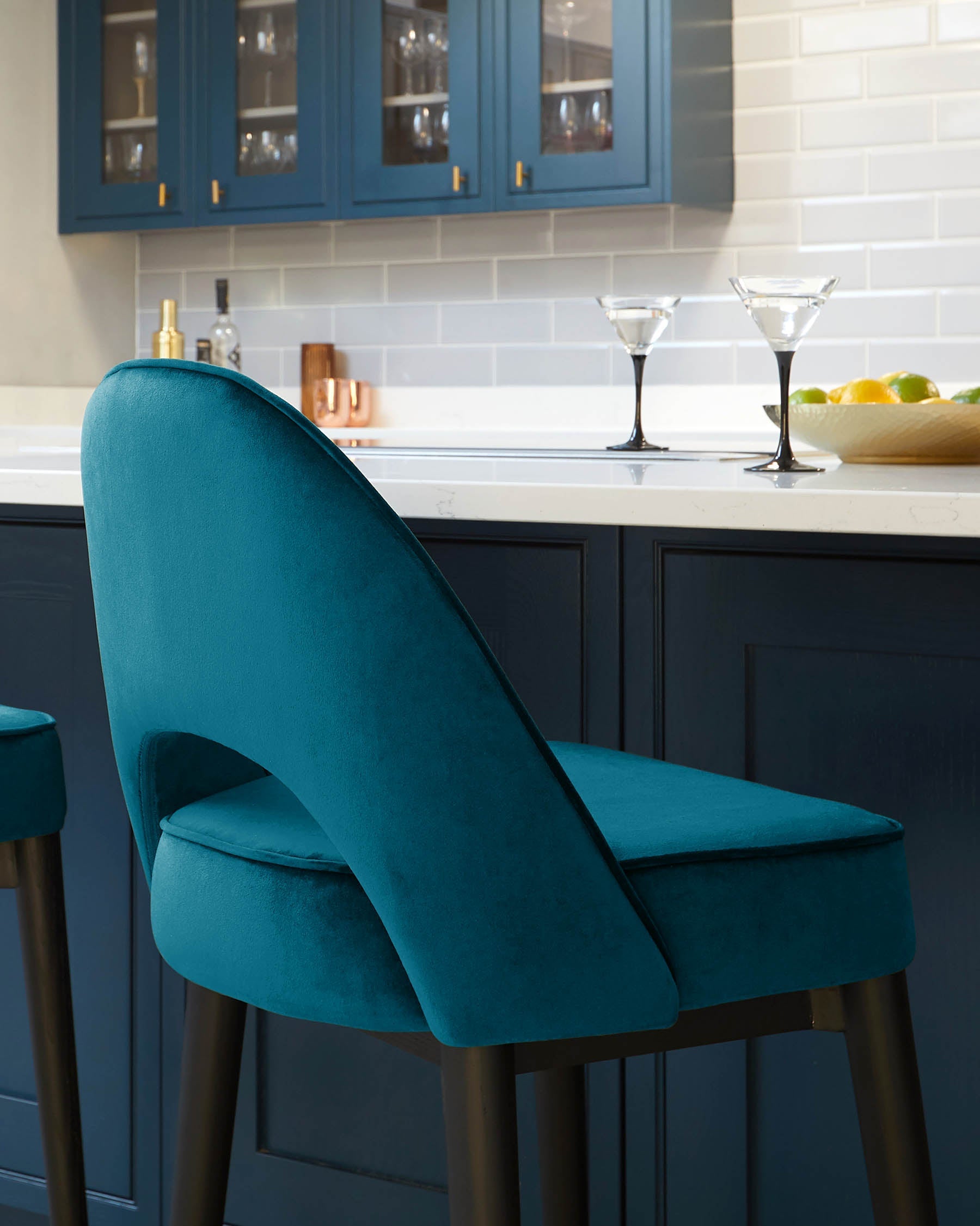 Clover Dark Teal Velvet Bar Stool
