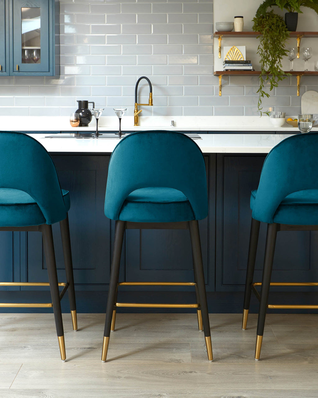Clover Dark Teal Velvet Bar Stool
