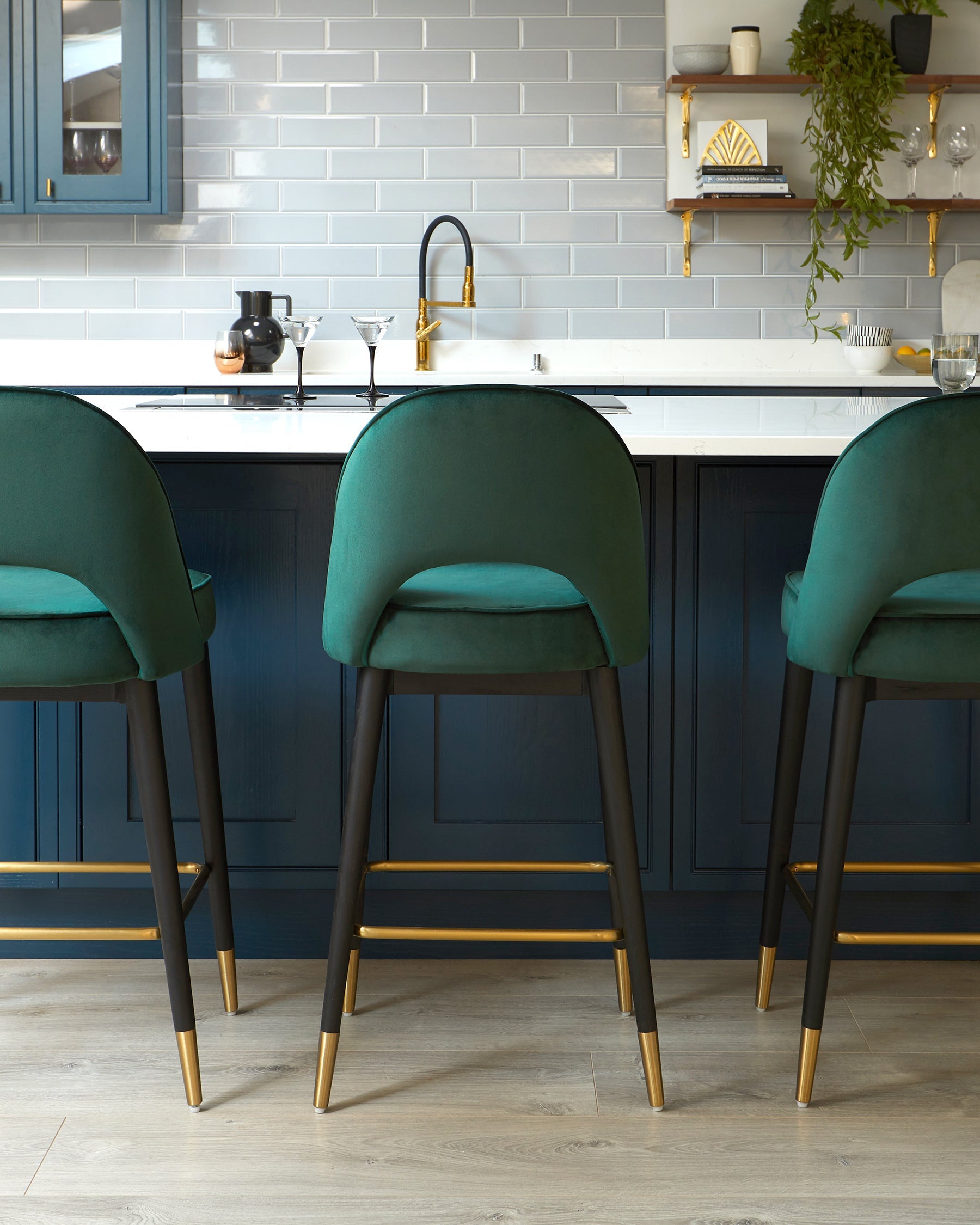Clover Dark Green Velvet Bar Stool