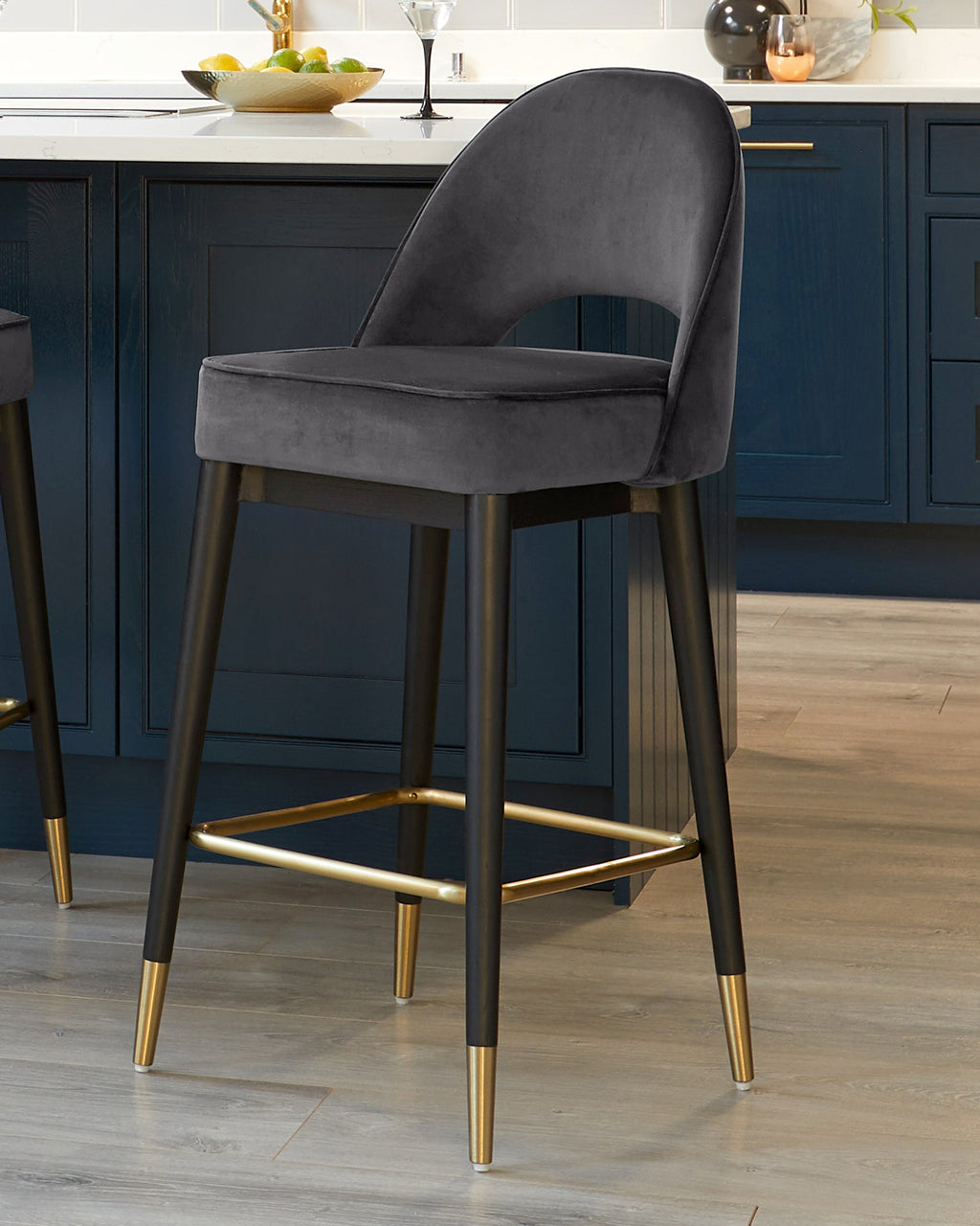 Clover Dark Grey Velvet Bar Stool