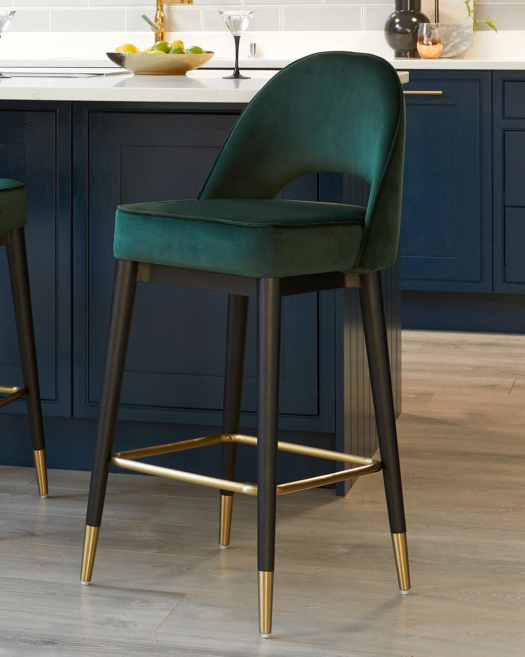 Clover Dark Green Velvet Bar Stool