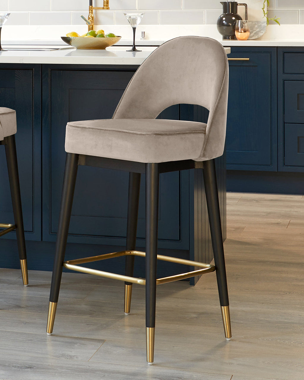 Clover Champagne Velvet Bar Stool