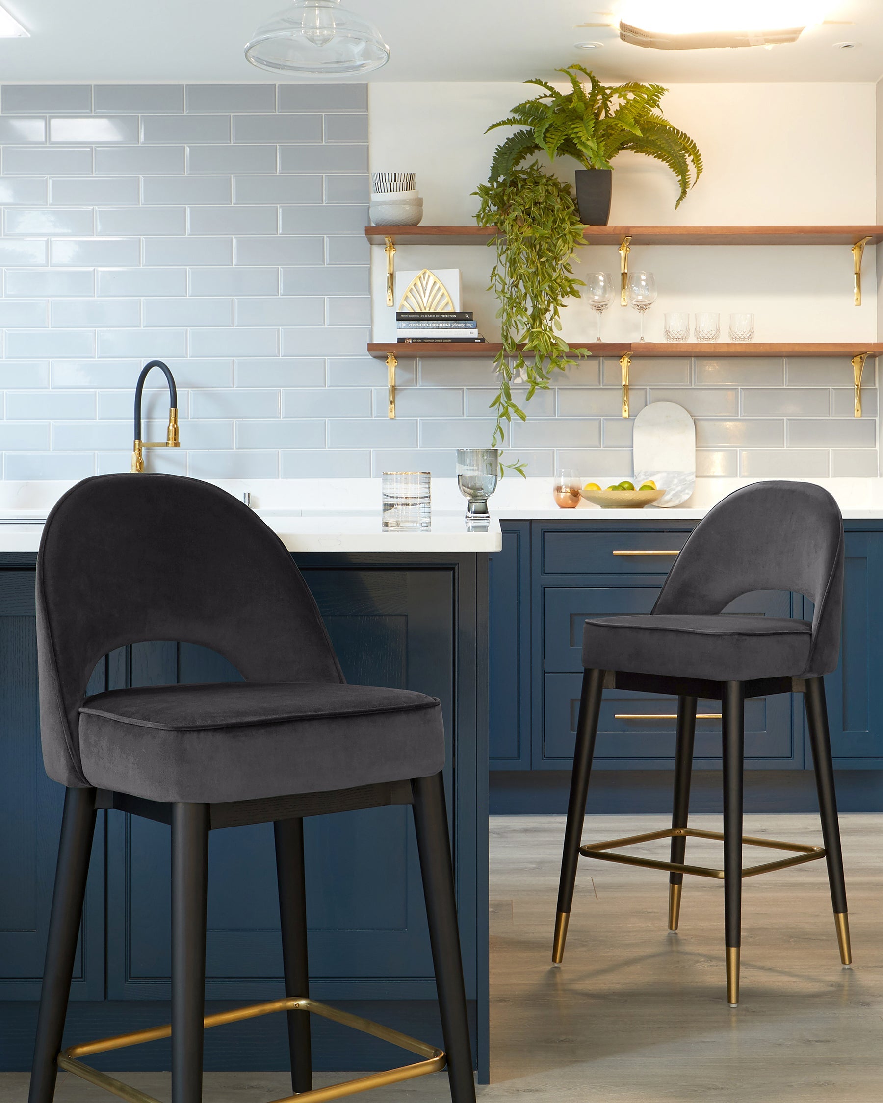 Clover Dark Grey Velvet Bar Stool