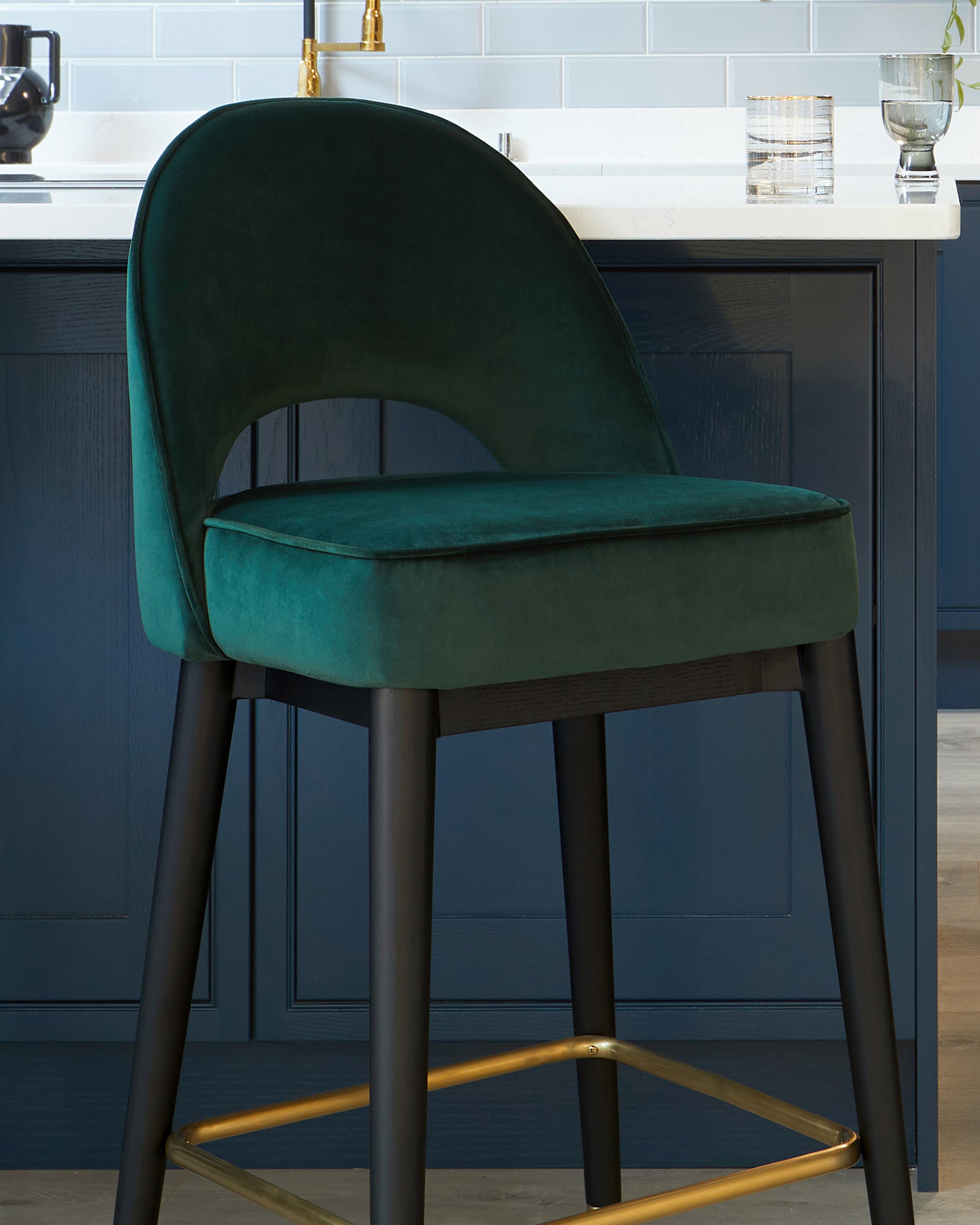 Clover Dark Green Velvet Bar Stool