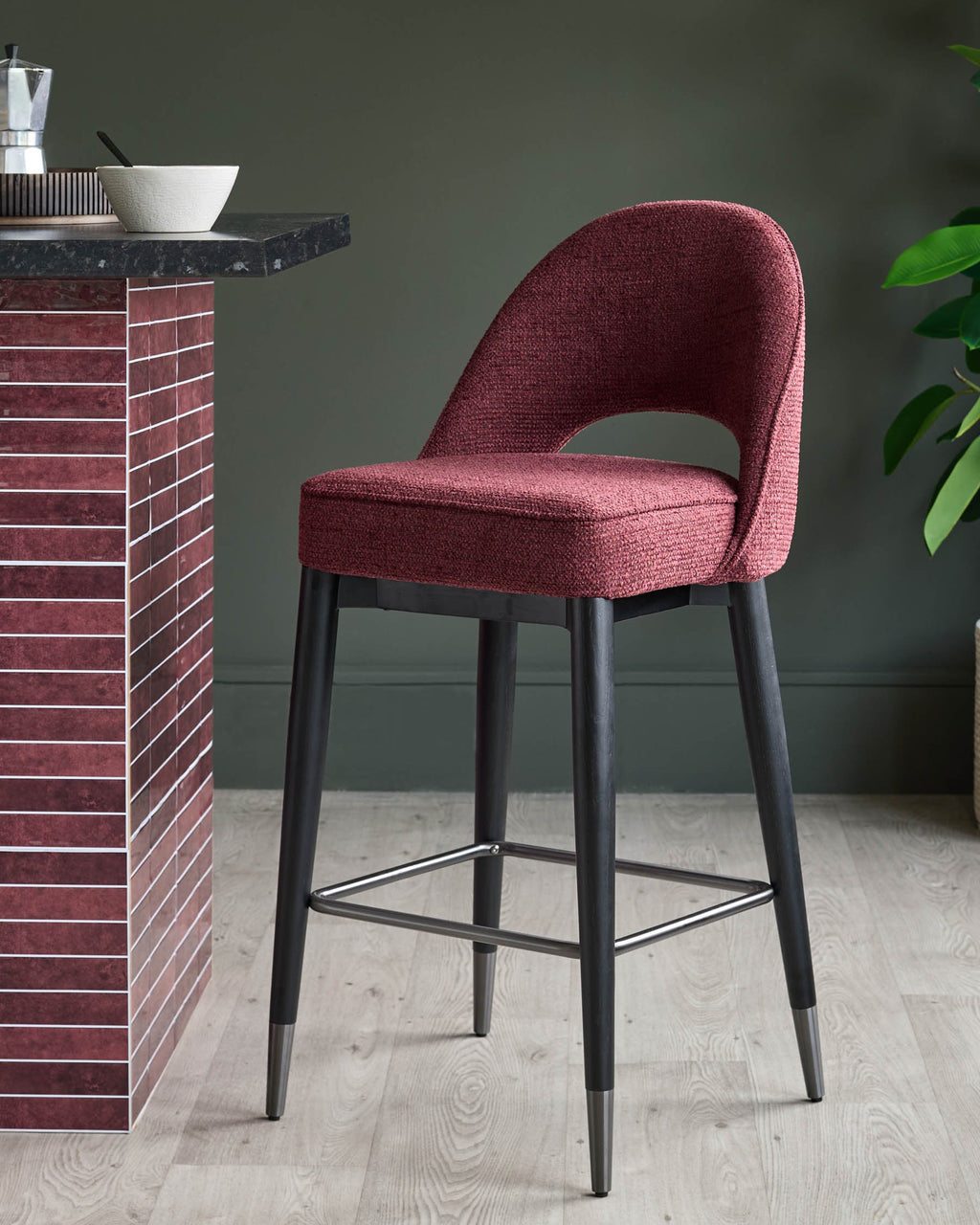 Clover berry red chunky fabric bar stool