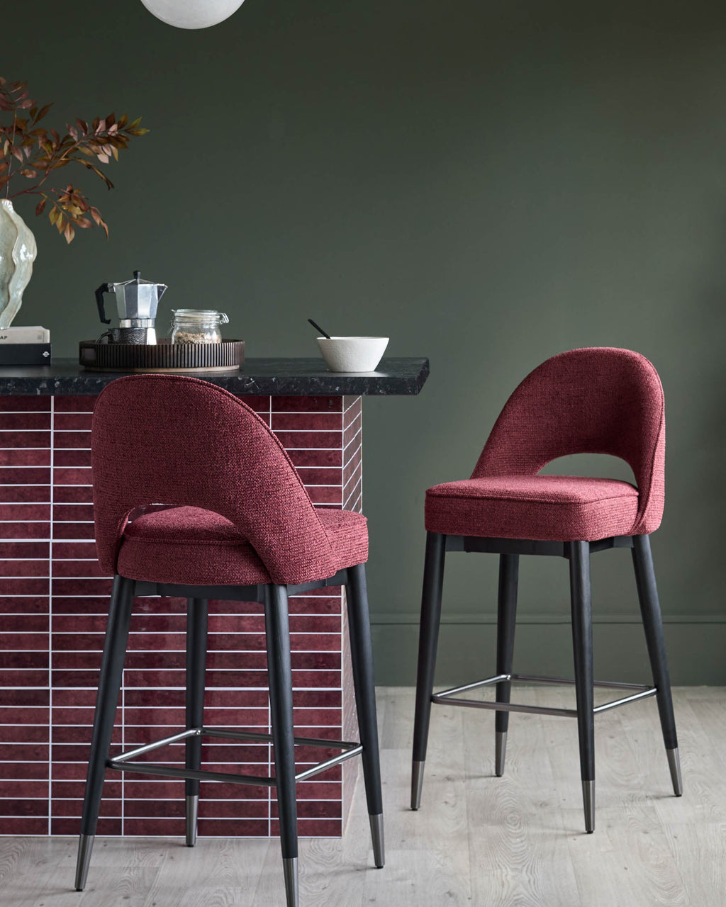Clover berry red chunky fabric bar stool