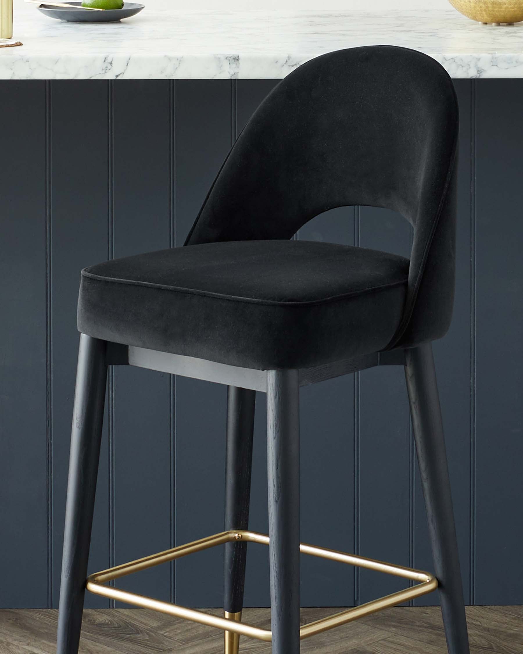 Clover Black Velvet & Brass Bar Stool