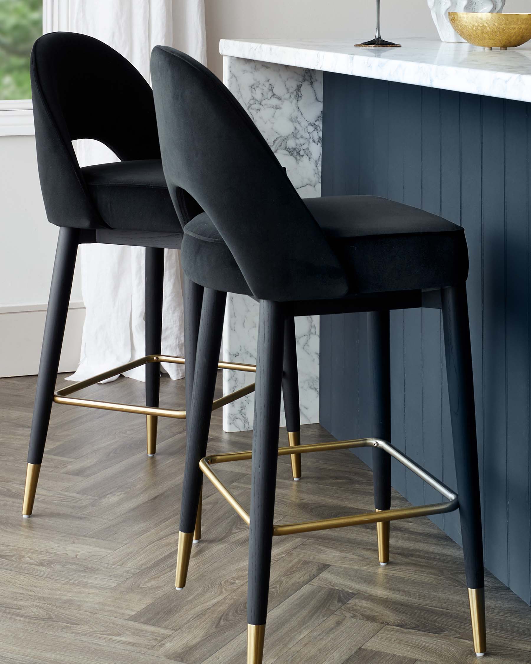 Clover Black Velvet & Brass Bar Stool