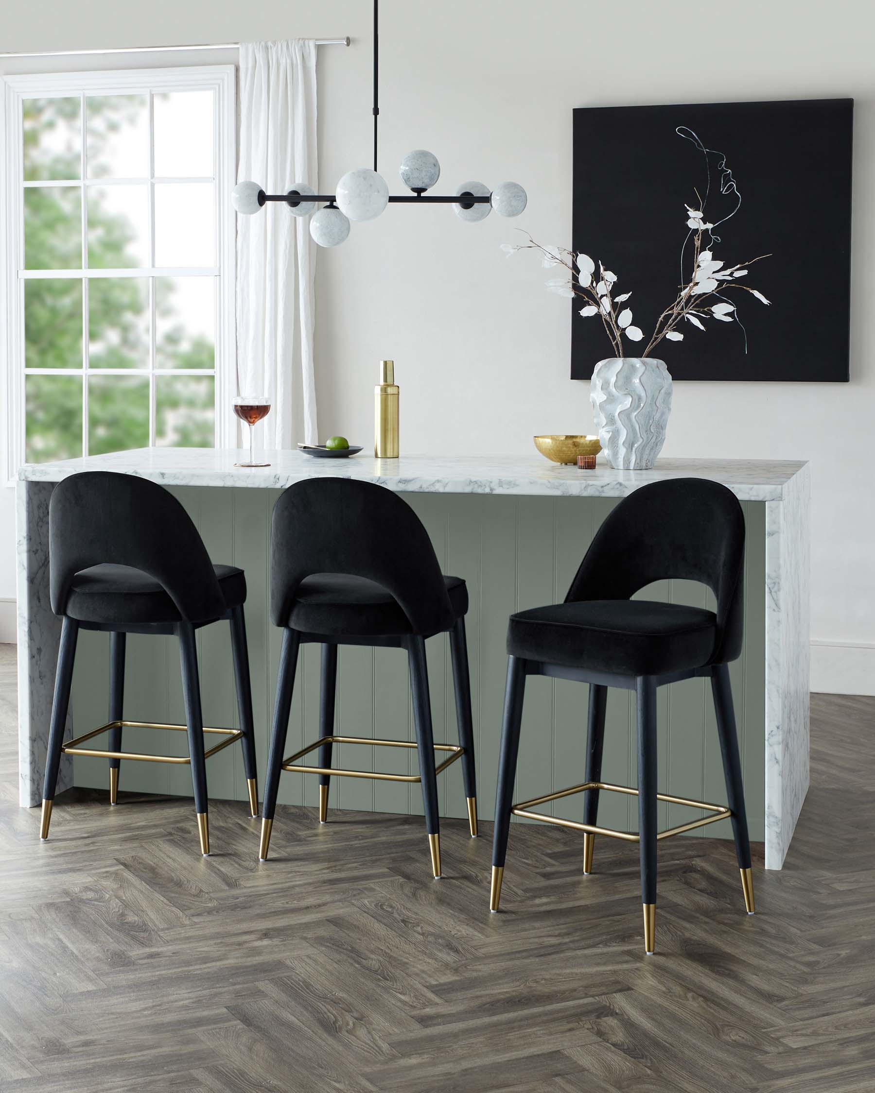 Clover Black Velvet & Brass Bar Stool