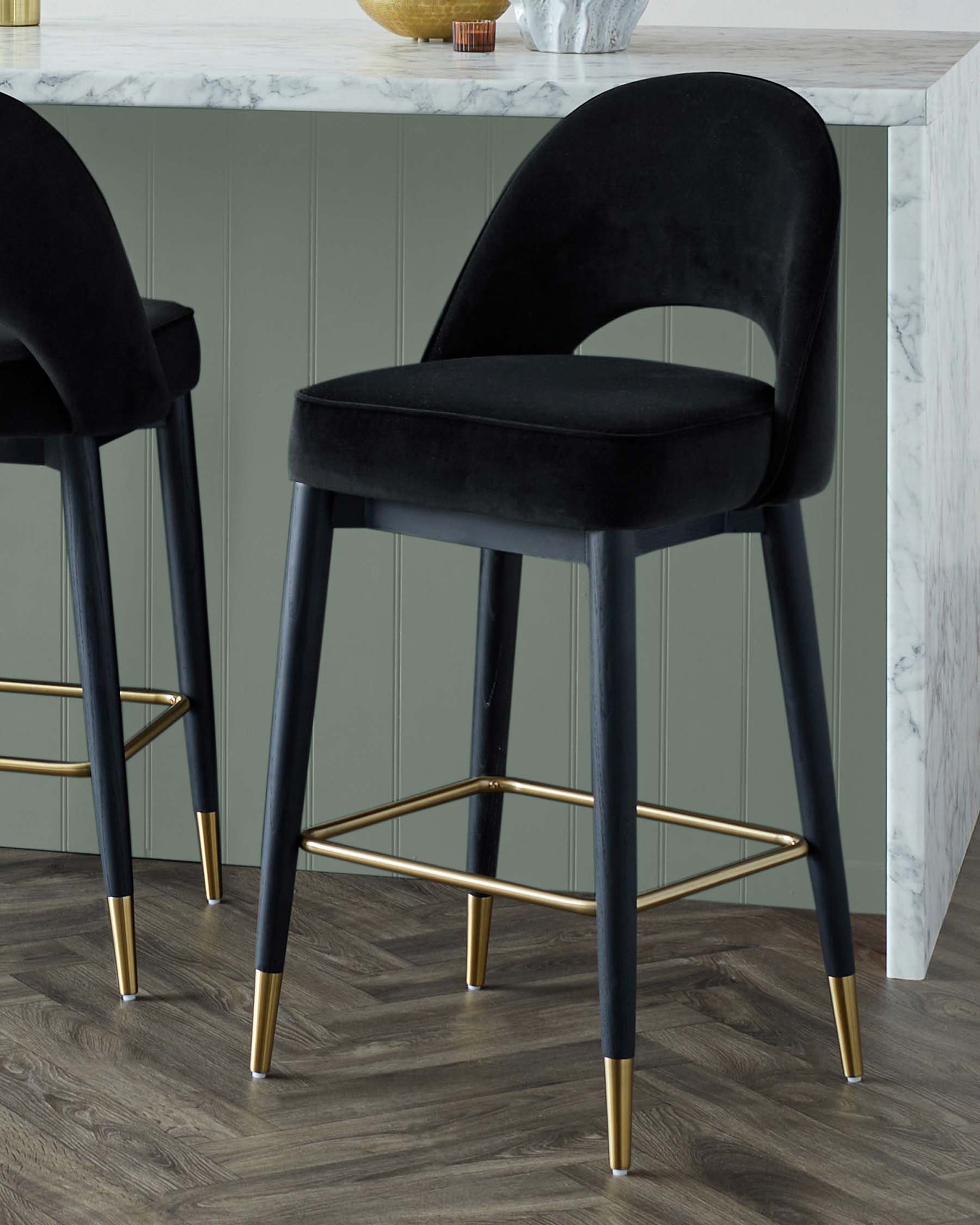 Clover Black Velvet & Brass Bar Stool