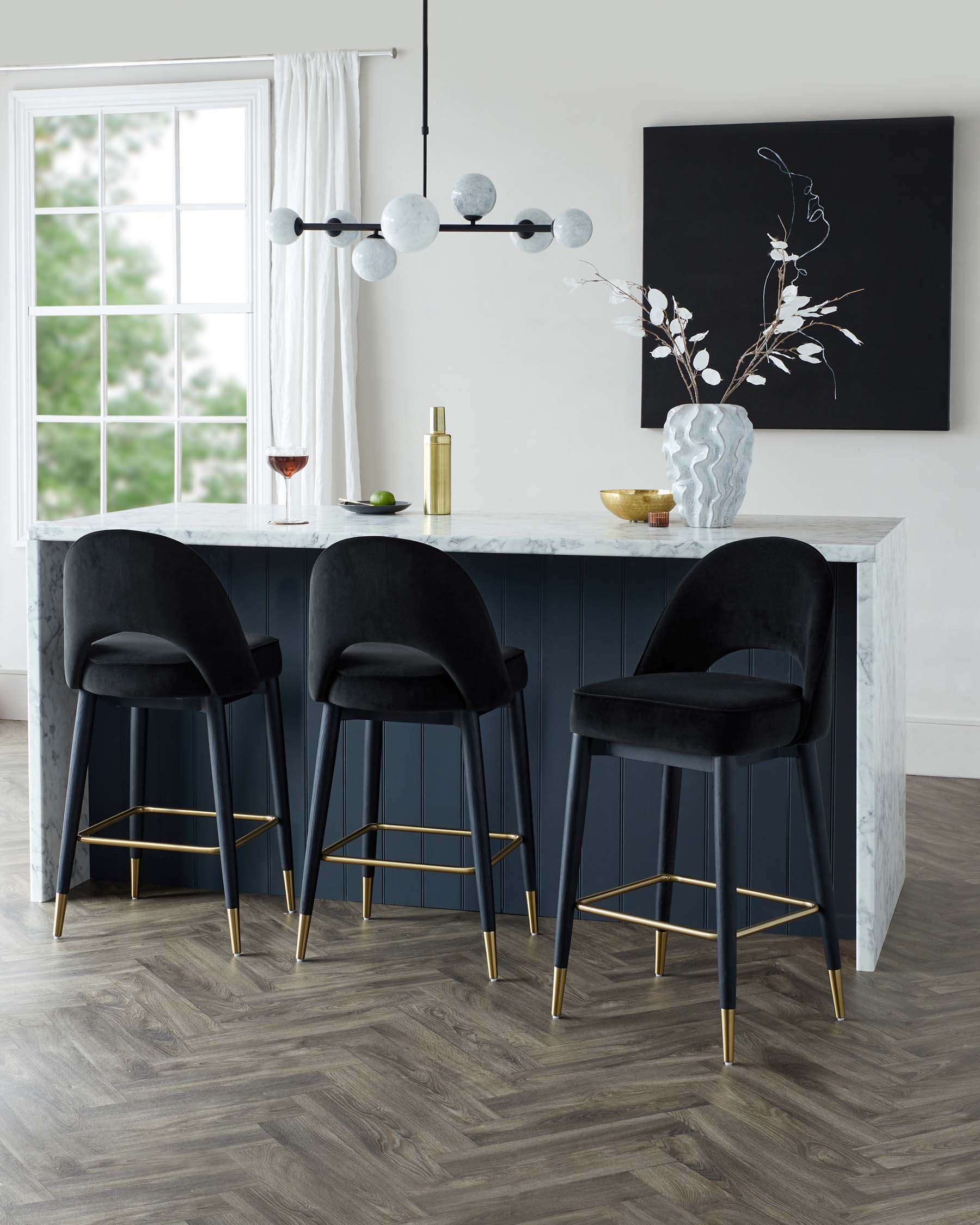 Clover Black Velvet & Brass Bar Stool