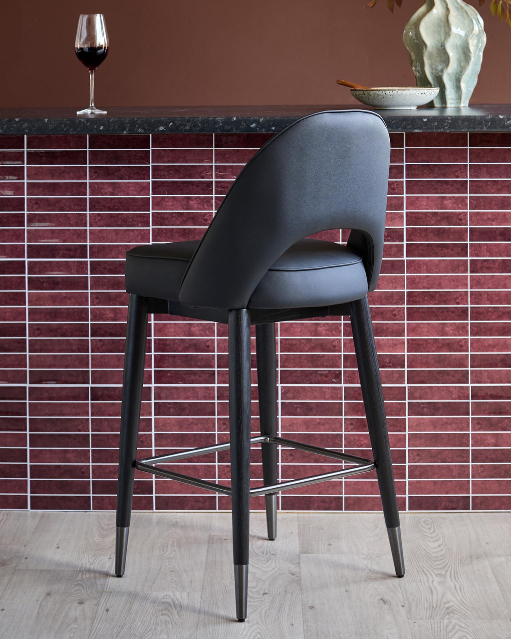 Clover black faux leather bar stool