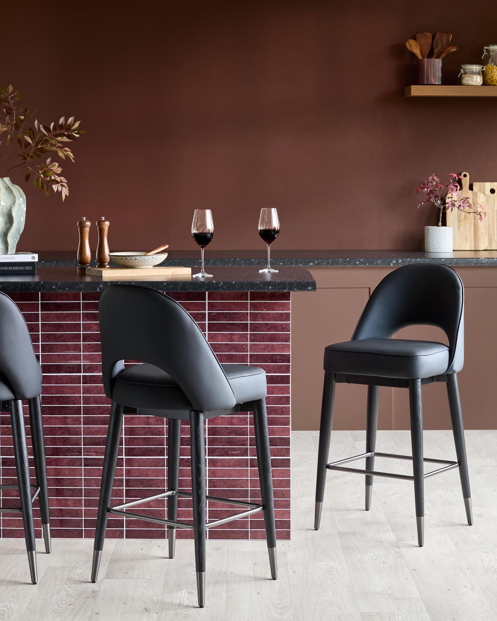Clover black faux leather bar stool