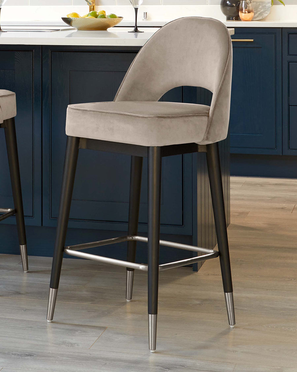 Clover Champagne Velvet Bar Stool With Stainless Steel Caps