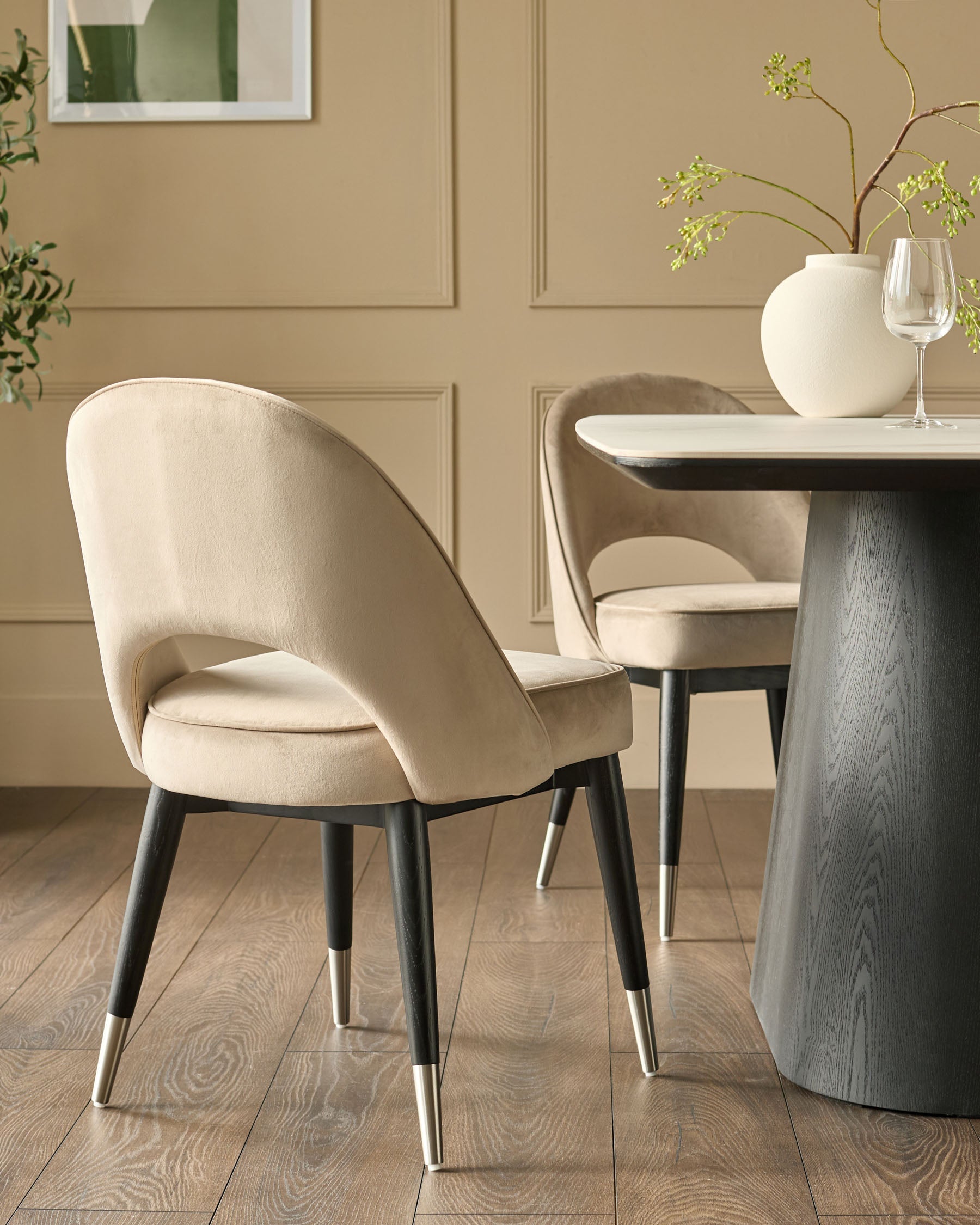 Clover Champagne Velvet Dining Chair With Stainless Steel Caps