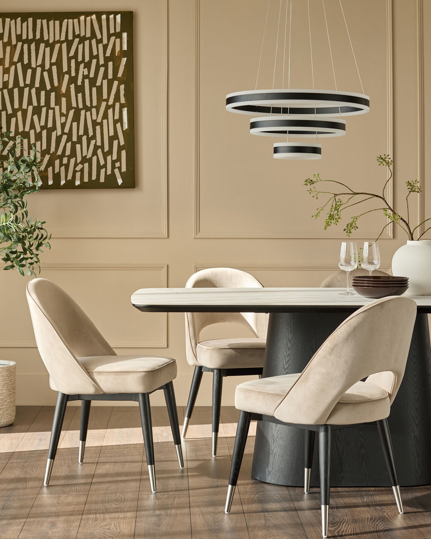 Clover Champagne Velvet Dining Chair With Stainless Steel Caps