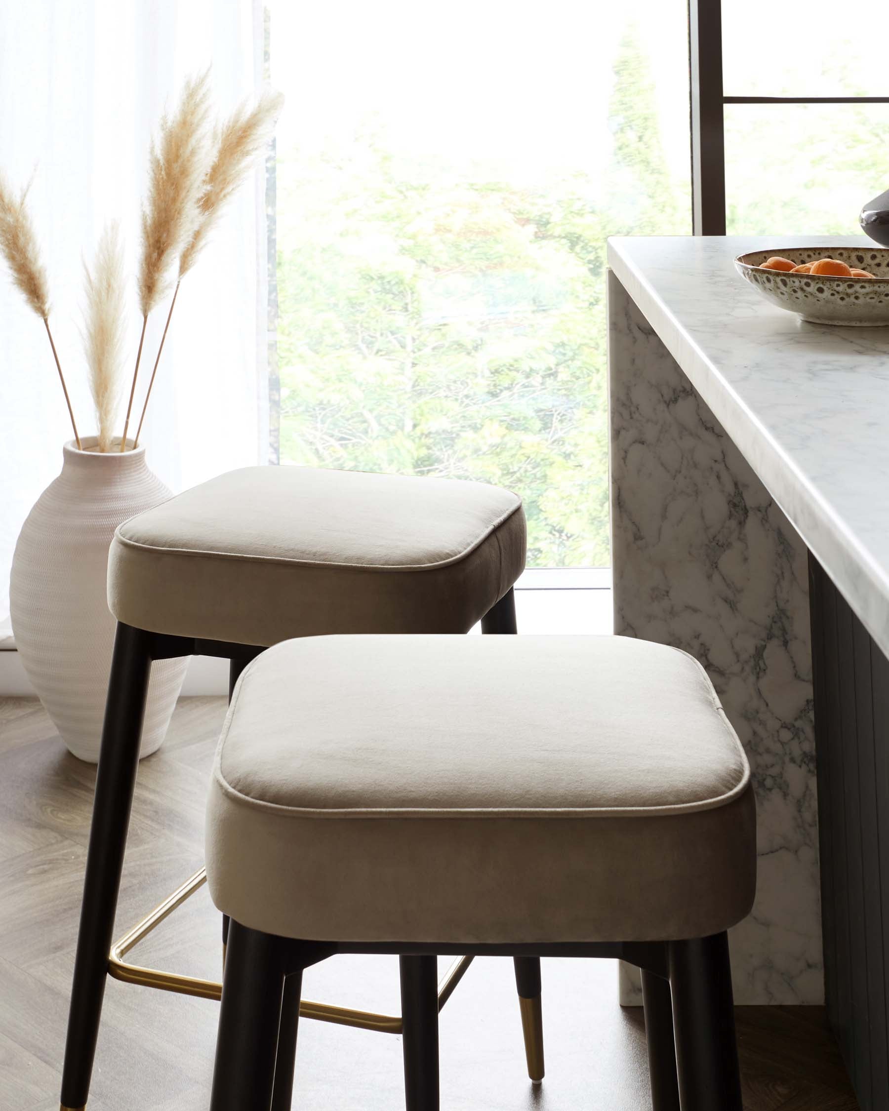 Clover Champagne Velvet Backless Bar Stool