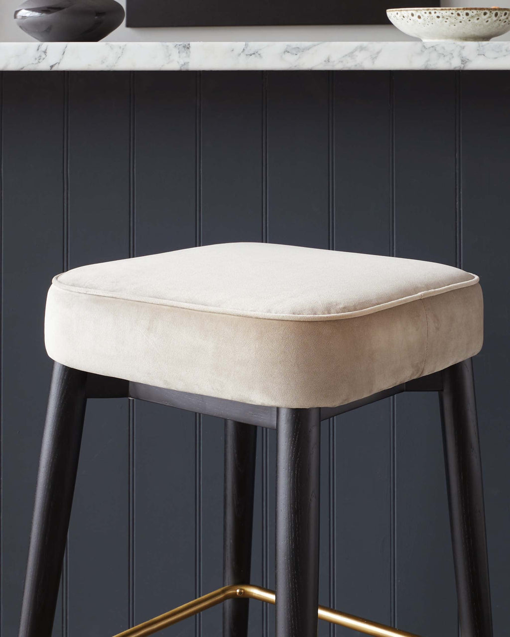Clover Champagne Velvet Backless Bar Stool