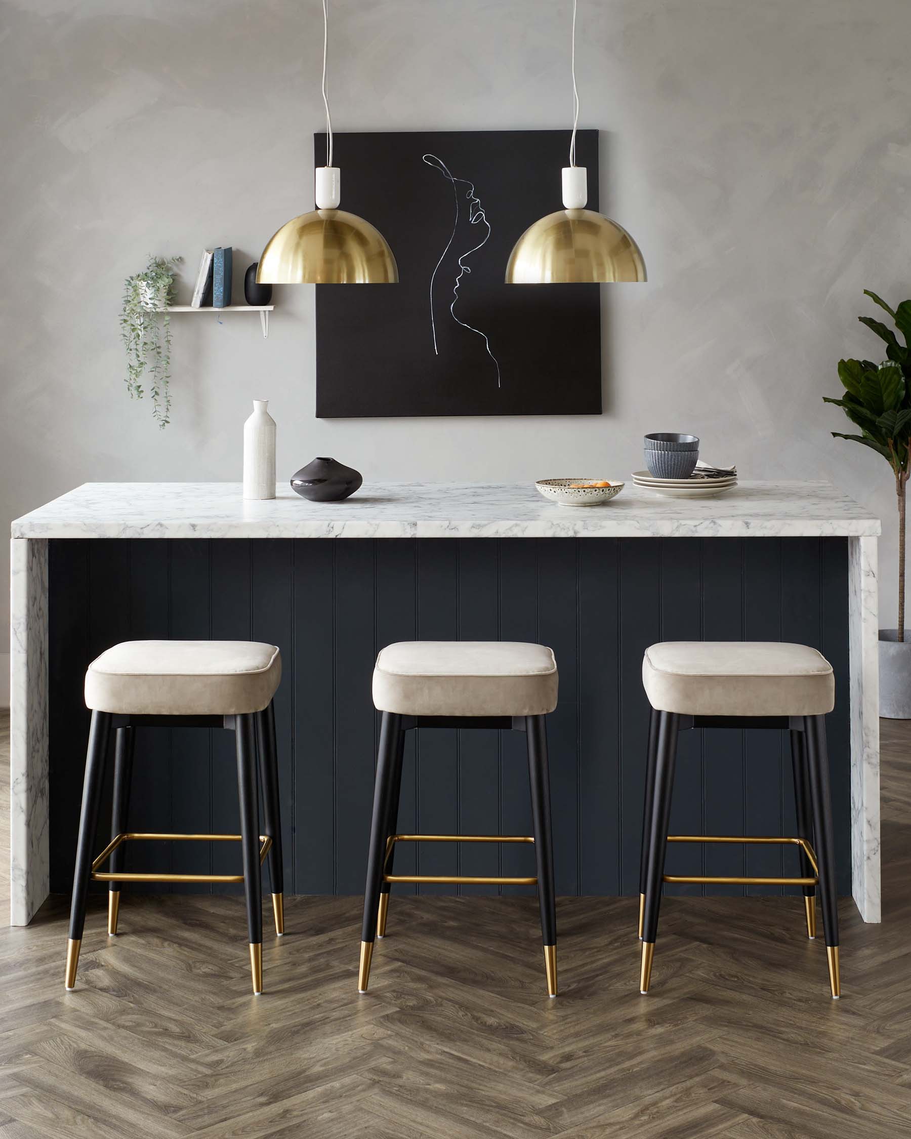 Clover Champagne Velvet Backless Bar Stool